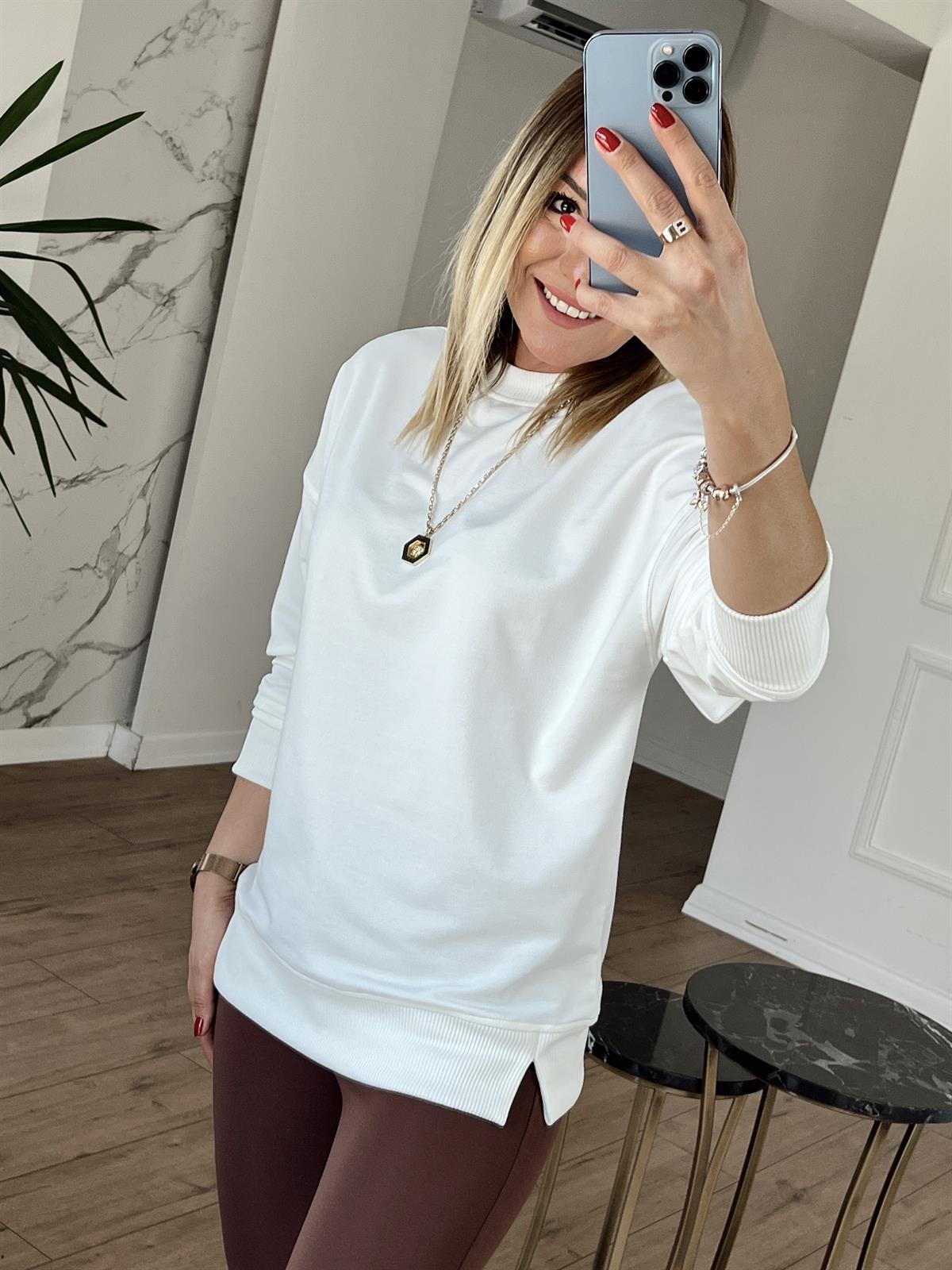 Bisiklet Yaka Basic Sweat EKRU