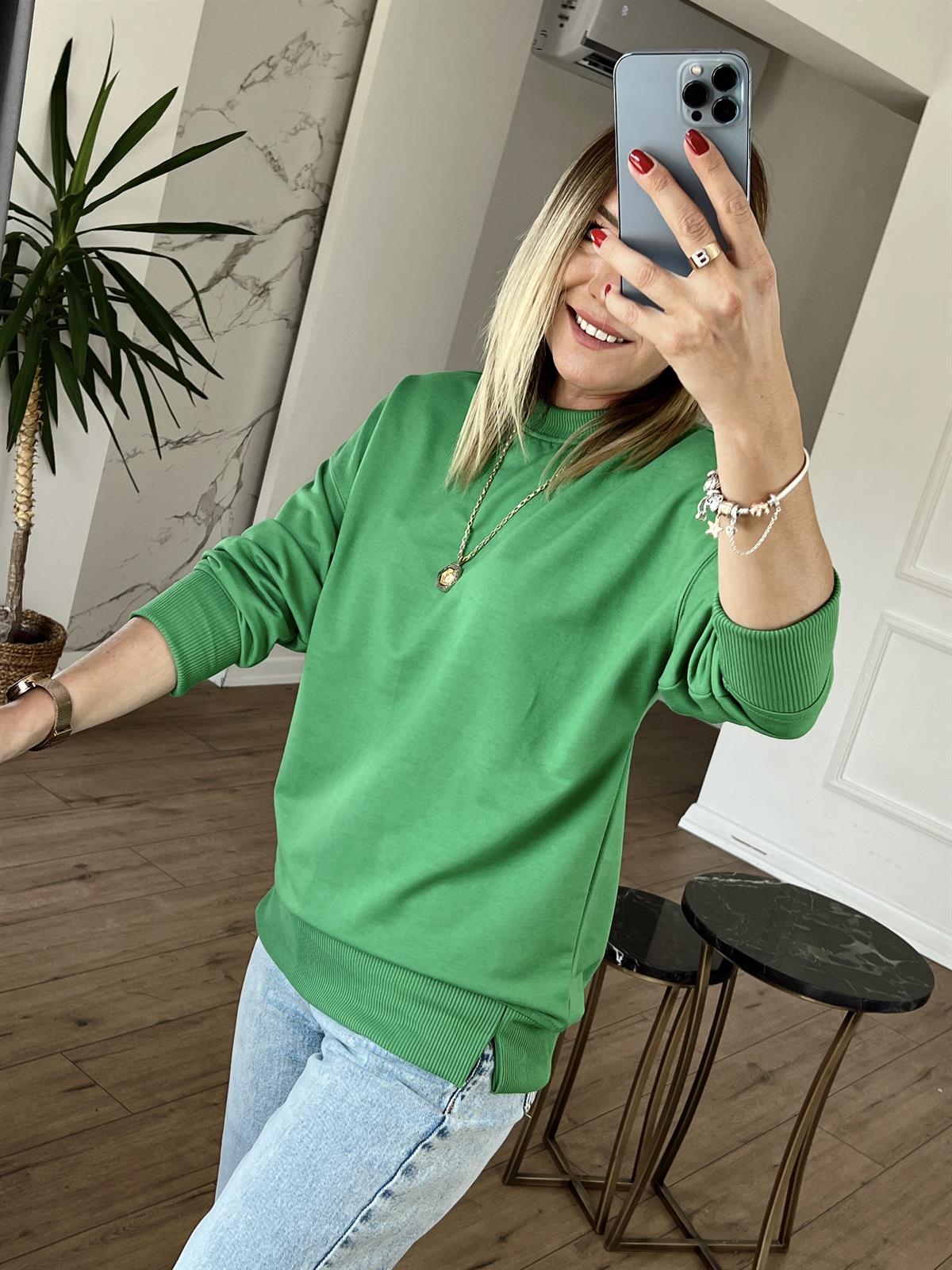 Bisiklet Yaka Basic Sweat YEŞİL