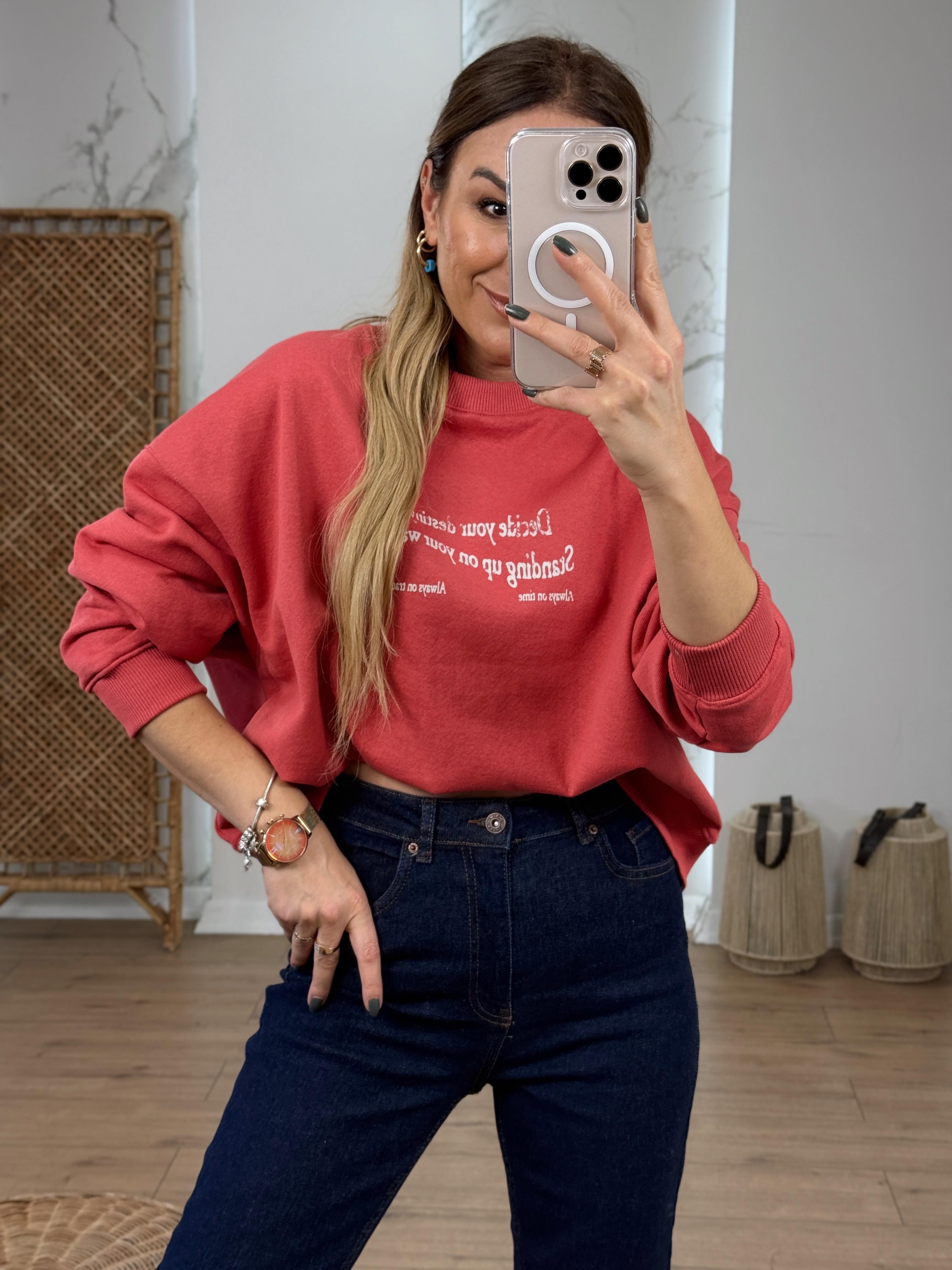 Bisiklet Yaka İçi Şardonlu Sweat MERCAN