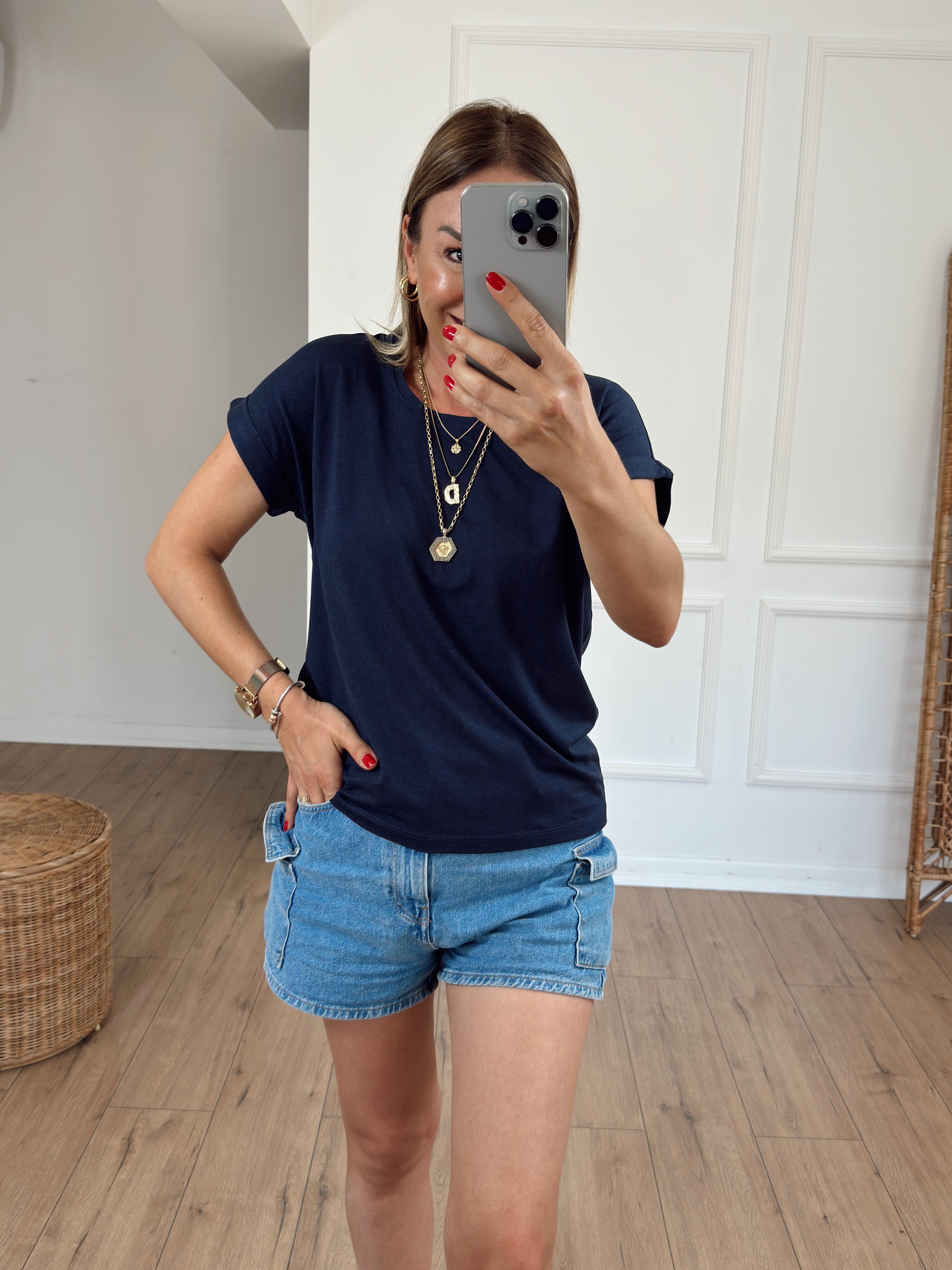 Bisiklet Yaka Kolsuz Tshirt LACİVERT