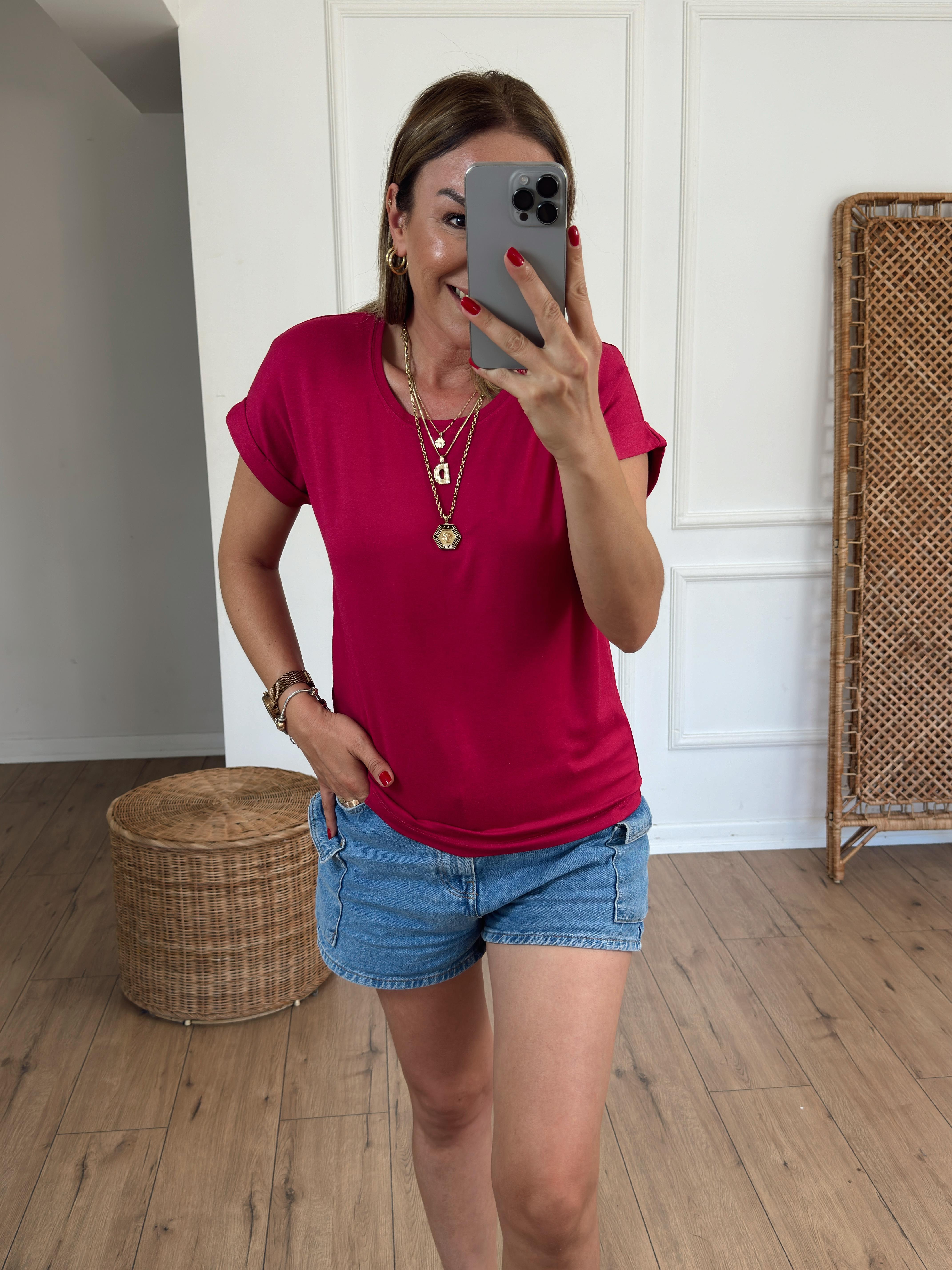 Bisiklet Yaka Kolsuz Tshirt VİŞNE