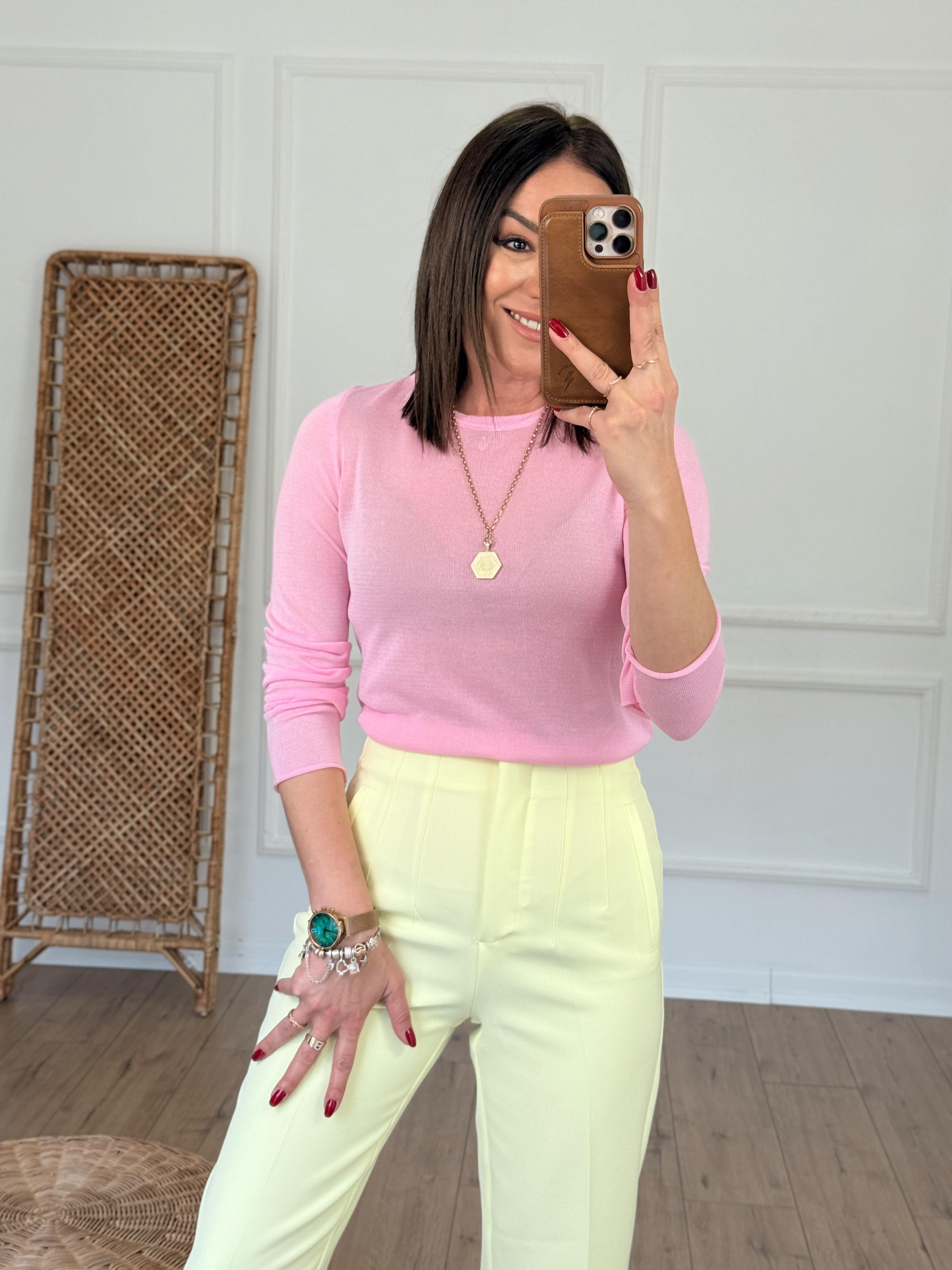 Bisiklet Yaka Merserize Bluz PEMBE