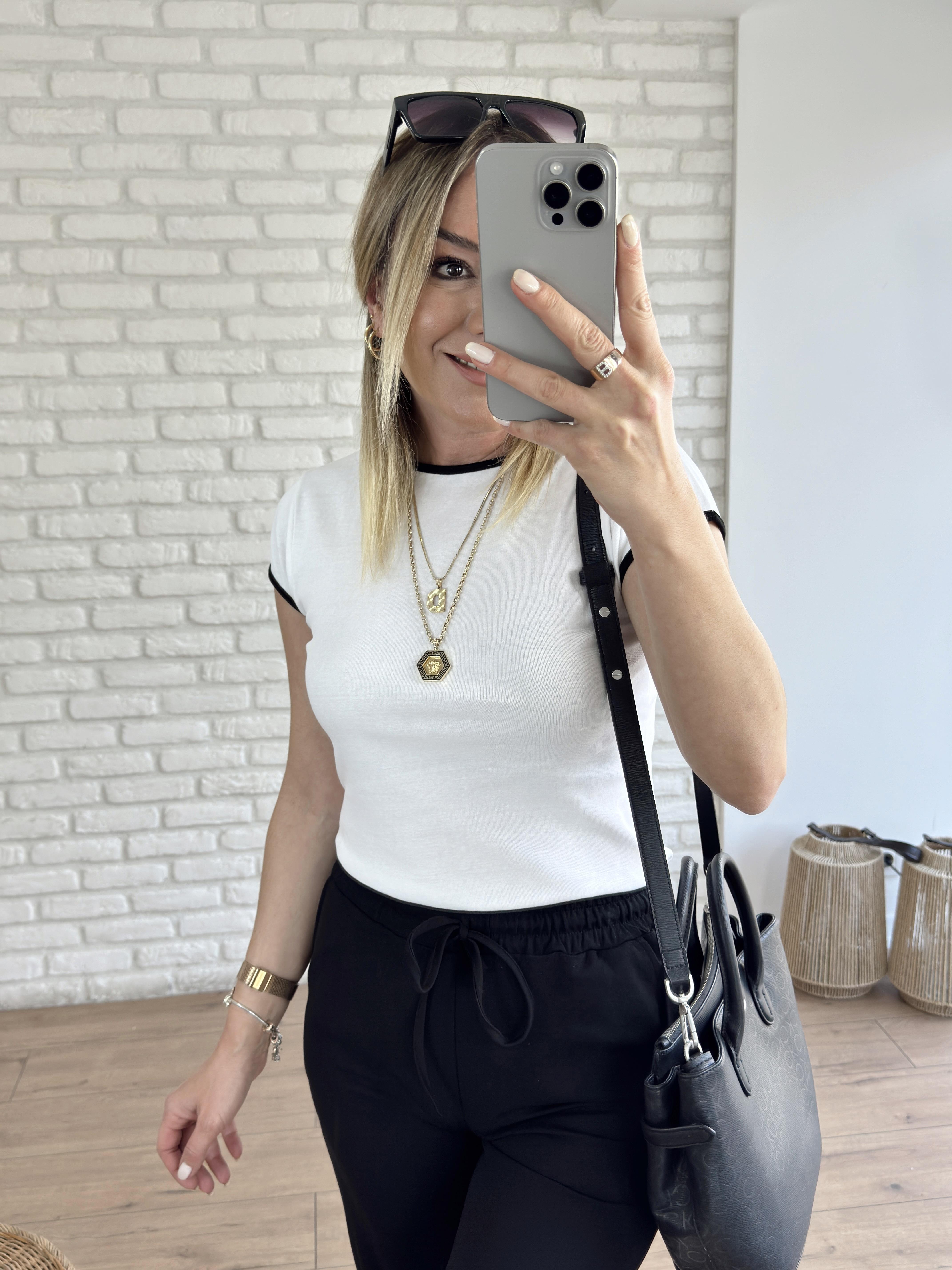 Biye Detaylı Basic Tshirt BEYAZ