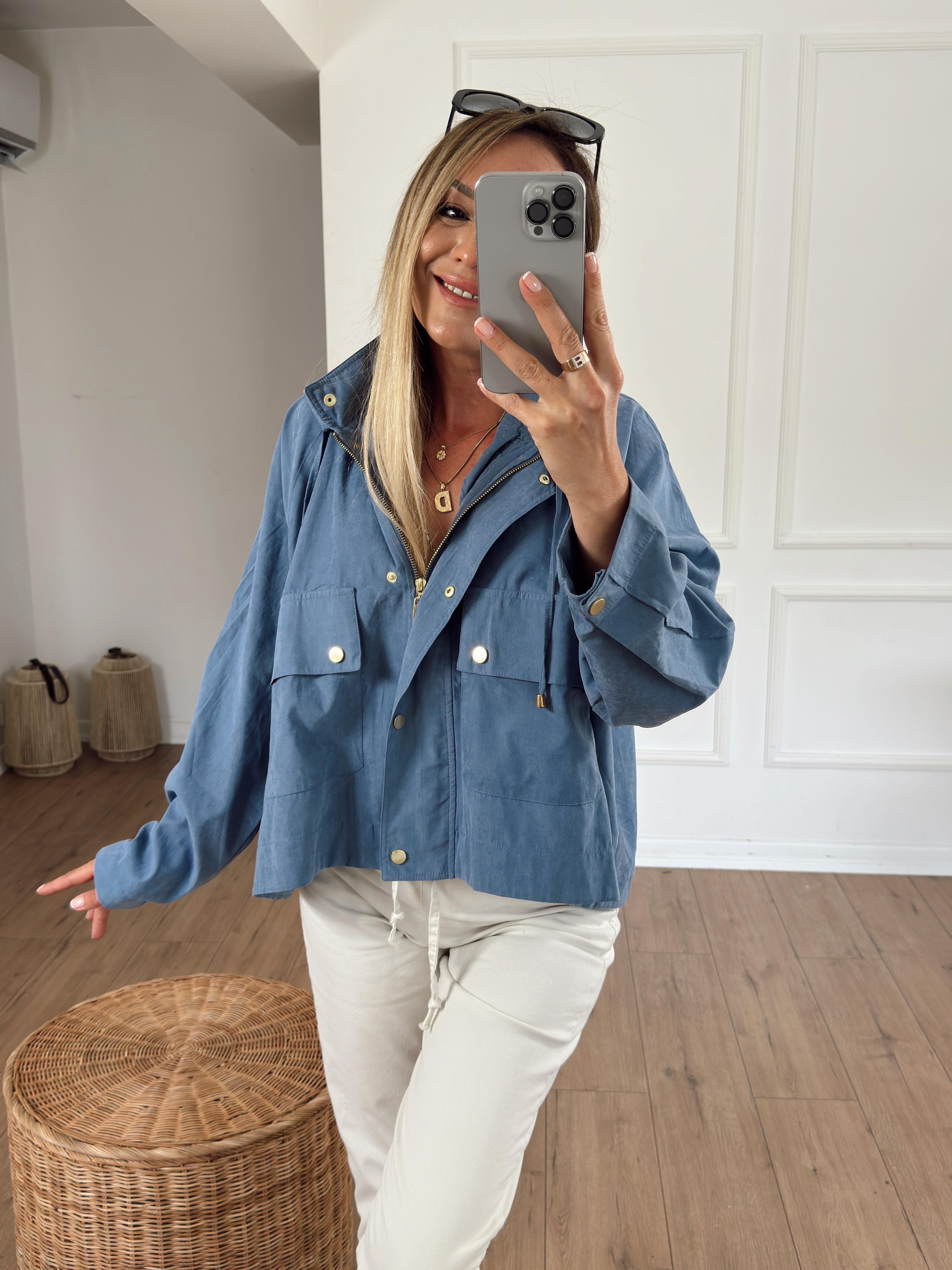 Bomber Kapüşonlu Trençkot İNDİGO