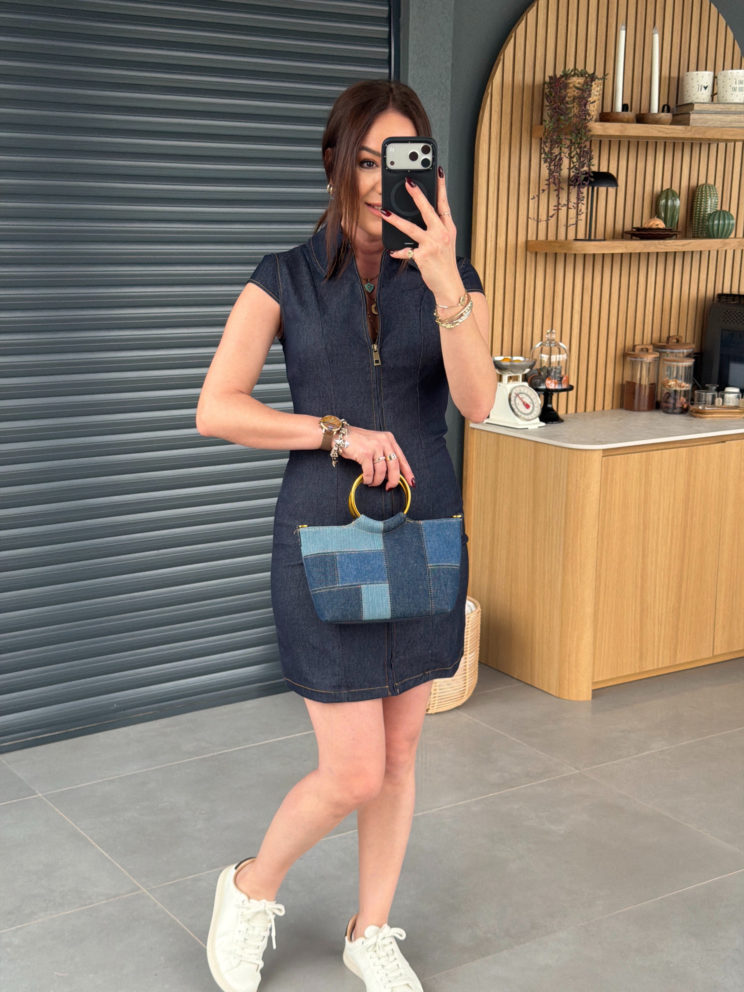 Boydan Fermuarlı Kolsuz Elbise LACİVERT