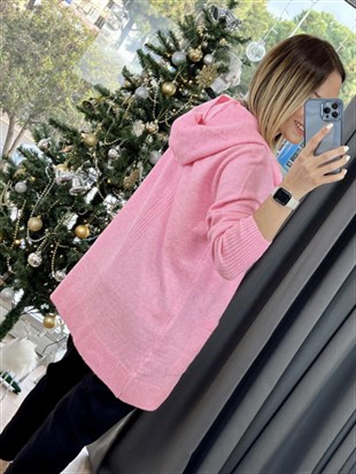 CEPLİ BASİC KAPÜŞONLU HIRKA PEMBE