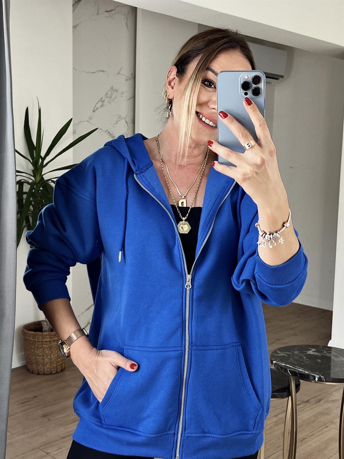 Cepli Fermuarlı Kapüşonlu Sweat SAKS