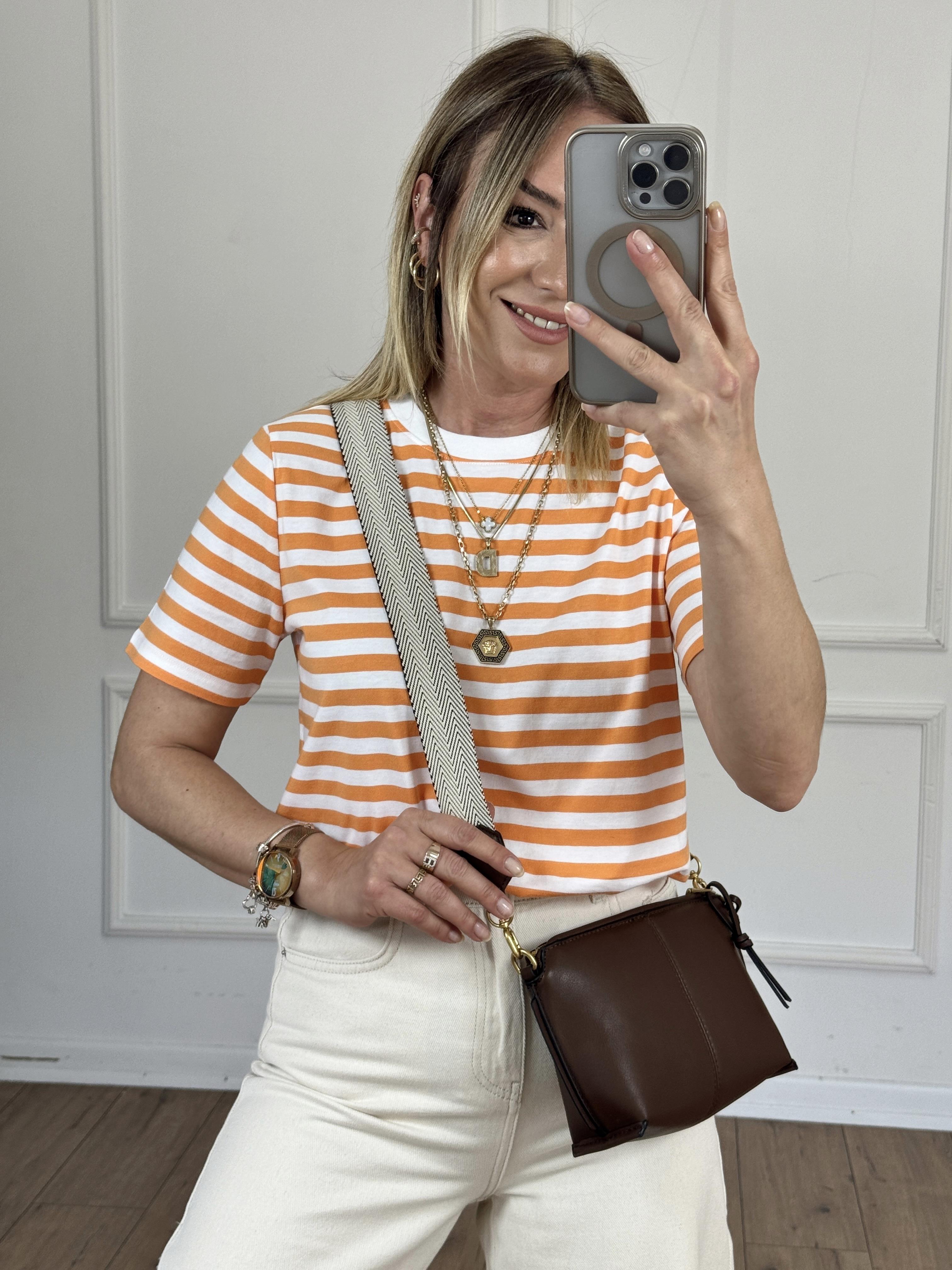 Çizgili Basic Tshirt ORANGE