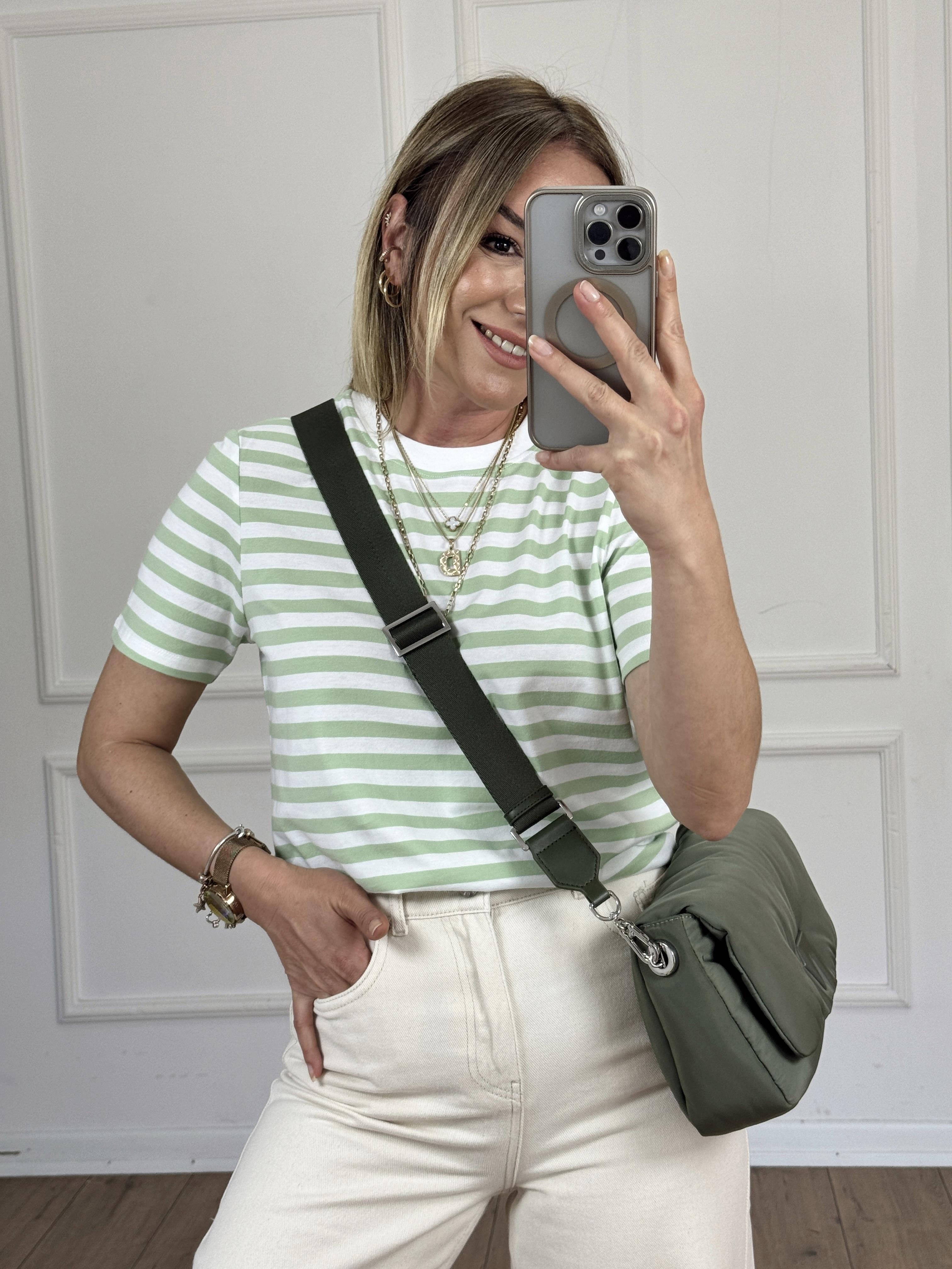 Çizgili Basic Tshirt YEŞİL