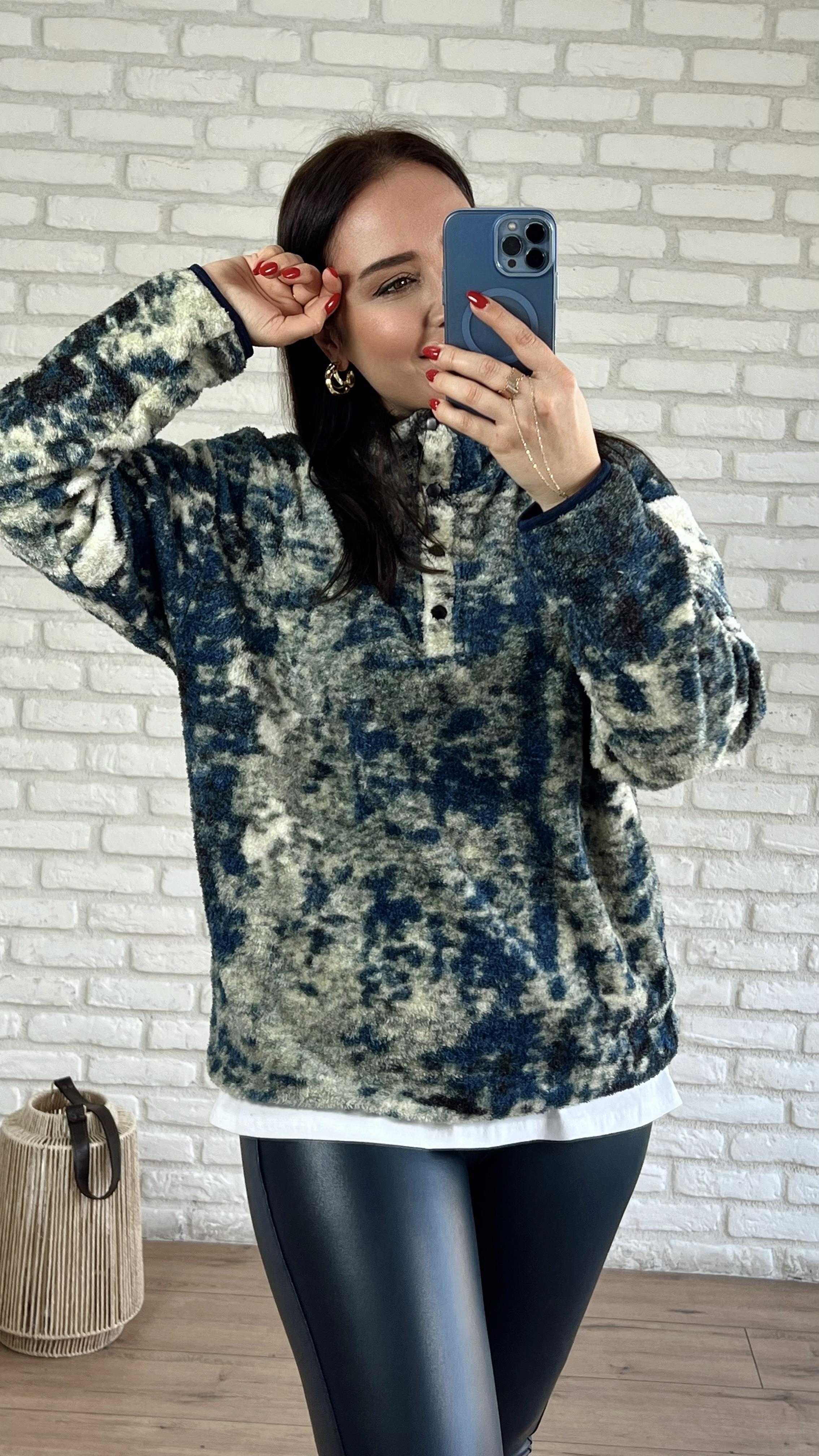 Desenli Çıtçıtlı Polar Sweat YEŞİL