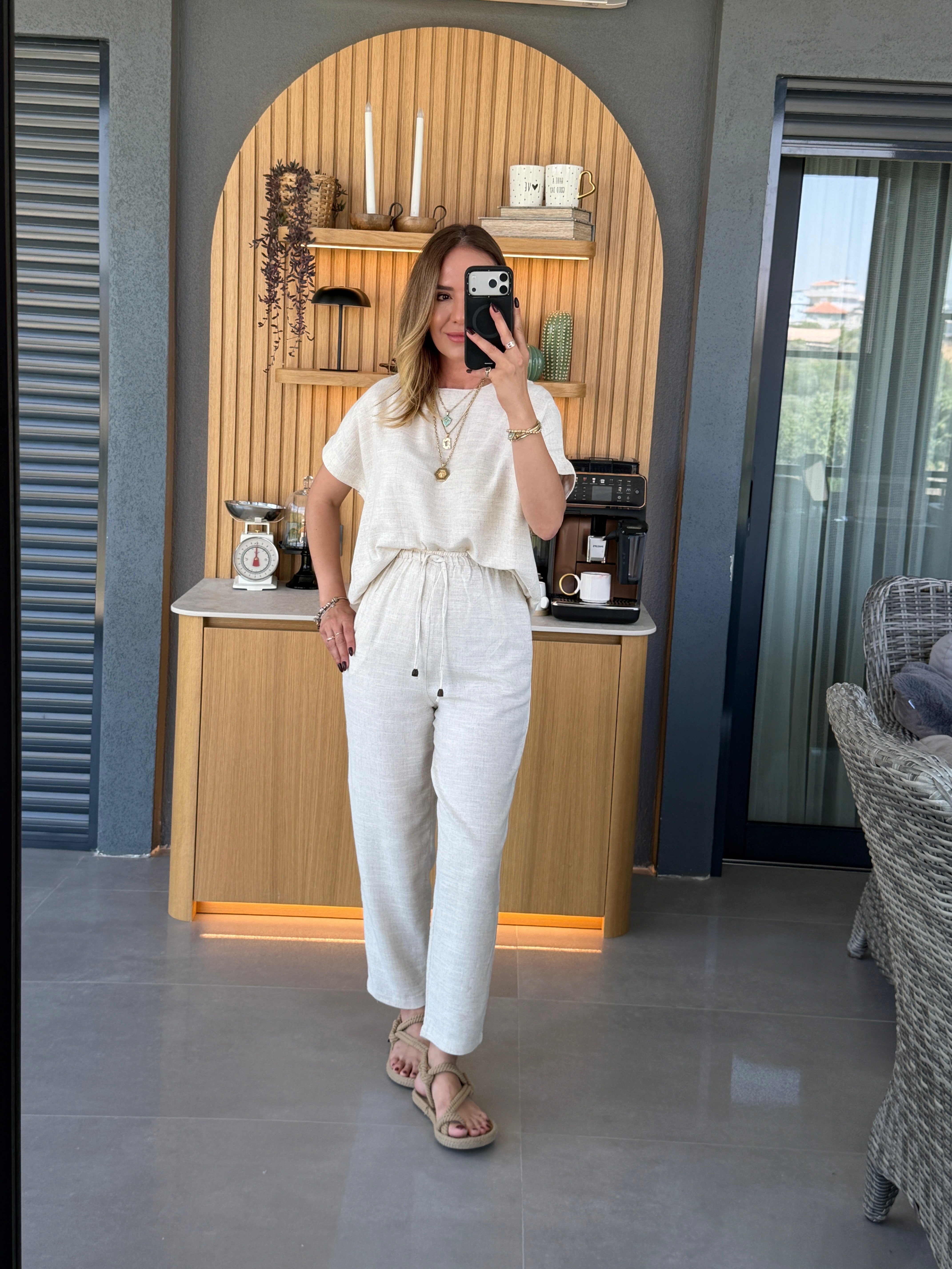 Dokuma İkili Keten Takım NATUREL