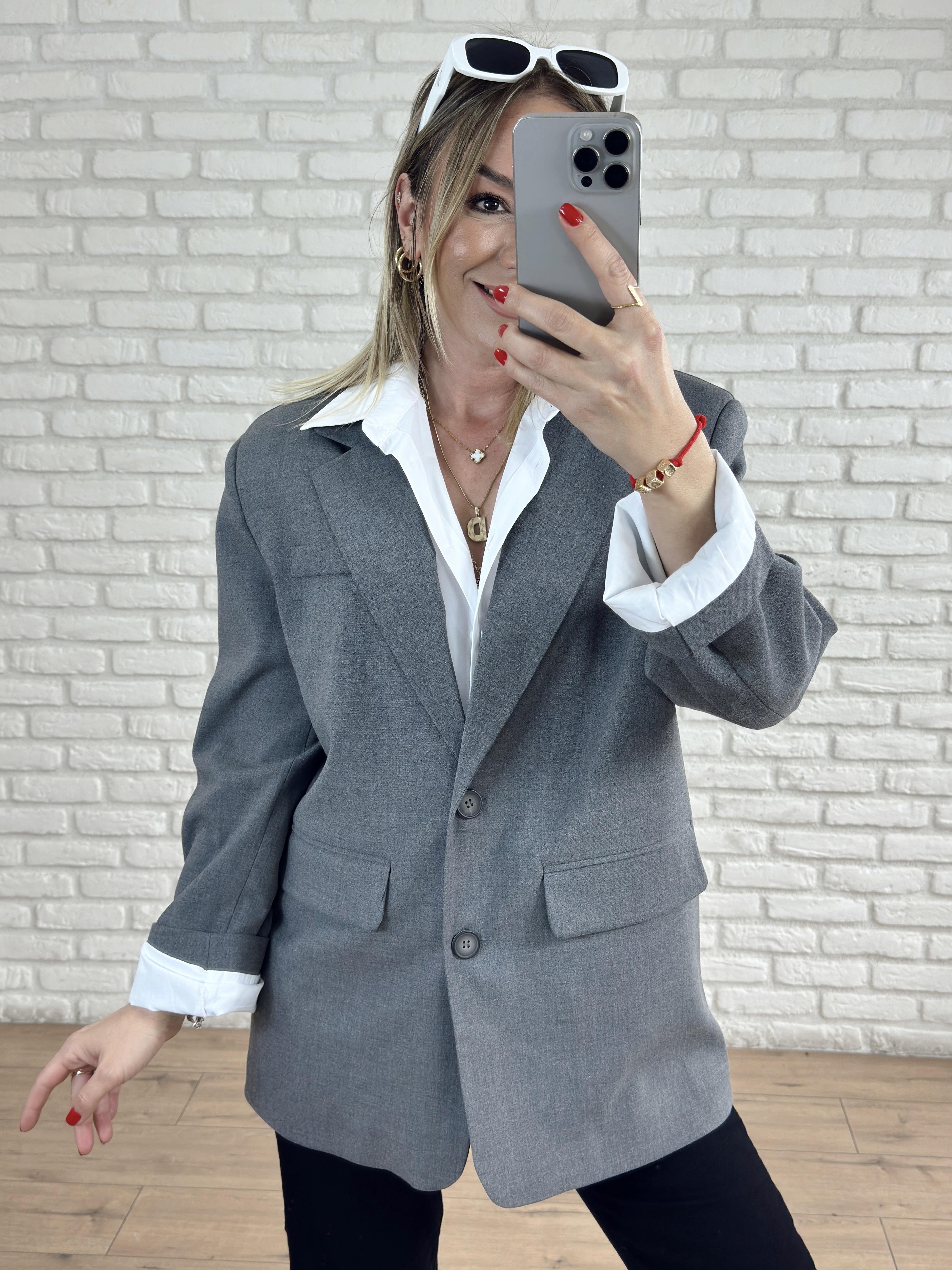 Gömlek Detaylı Tasarım Ceket GRİ