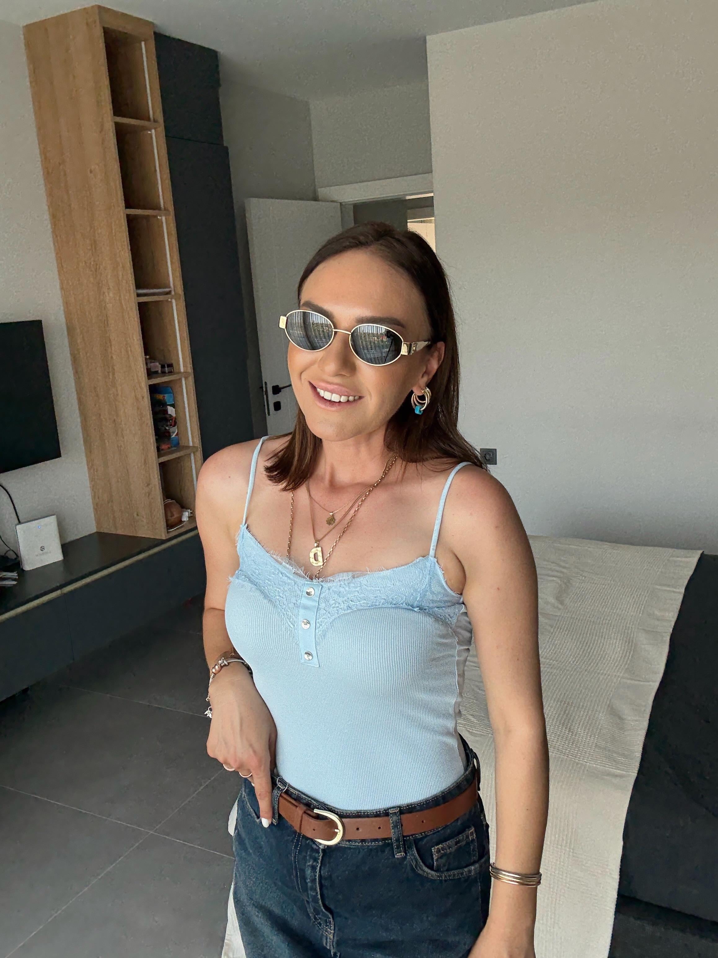 İp Askılı Dantelli Atlet AÇIK MAVİ