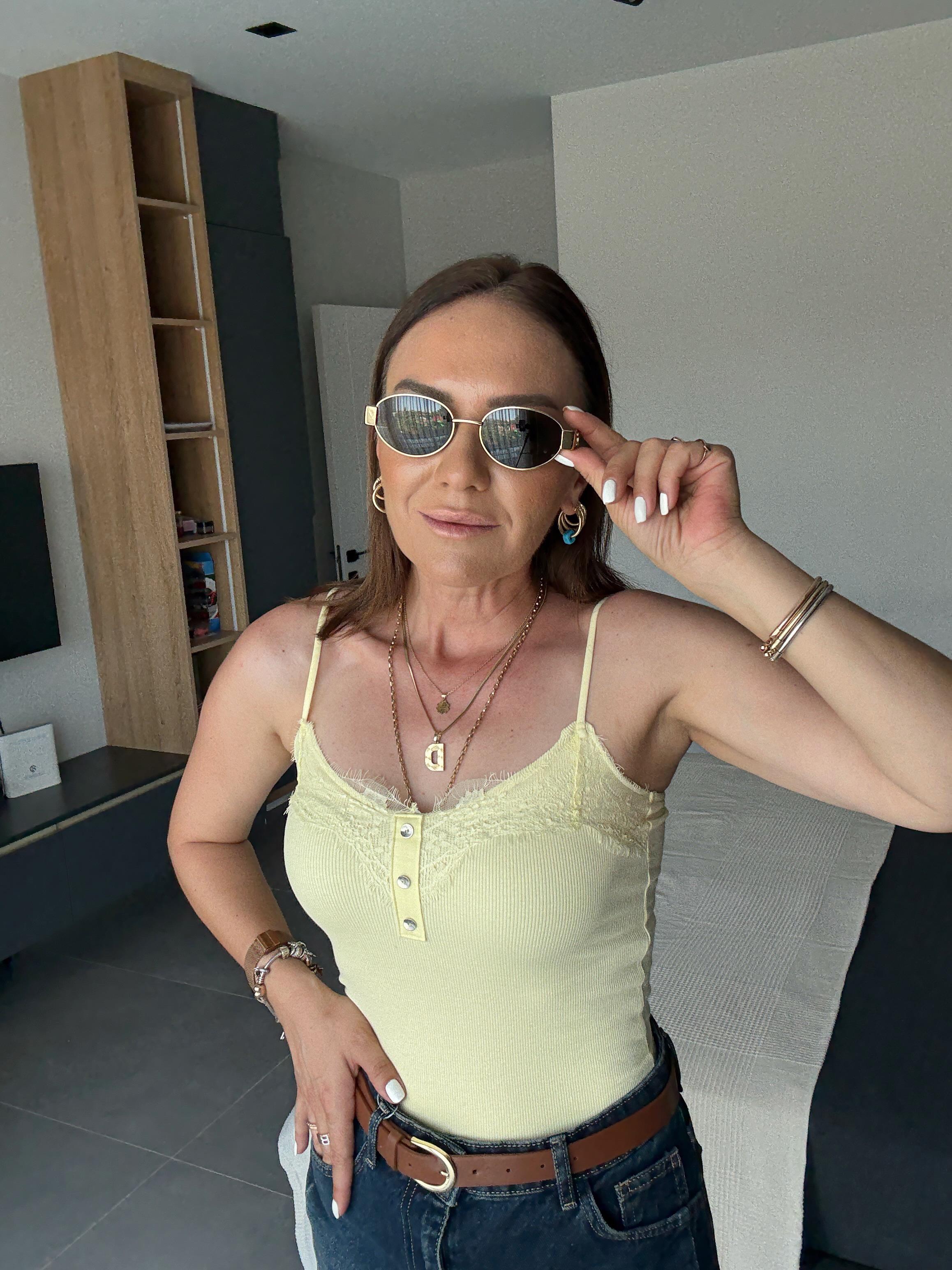 İp Askılı Dantelli Atlet SARI
