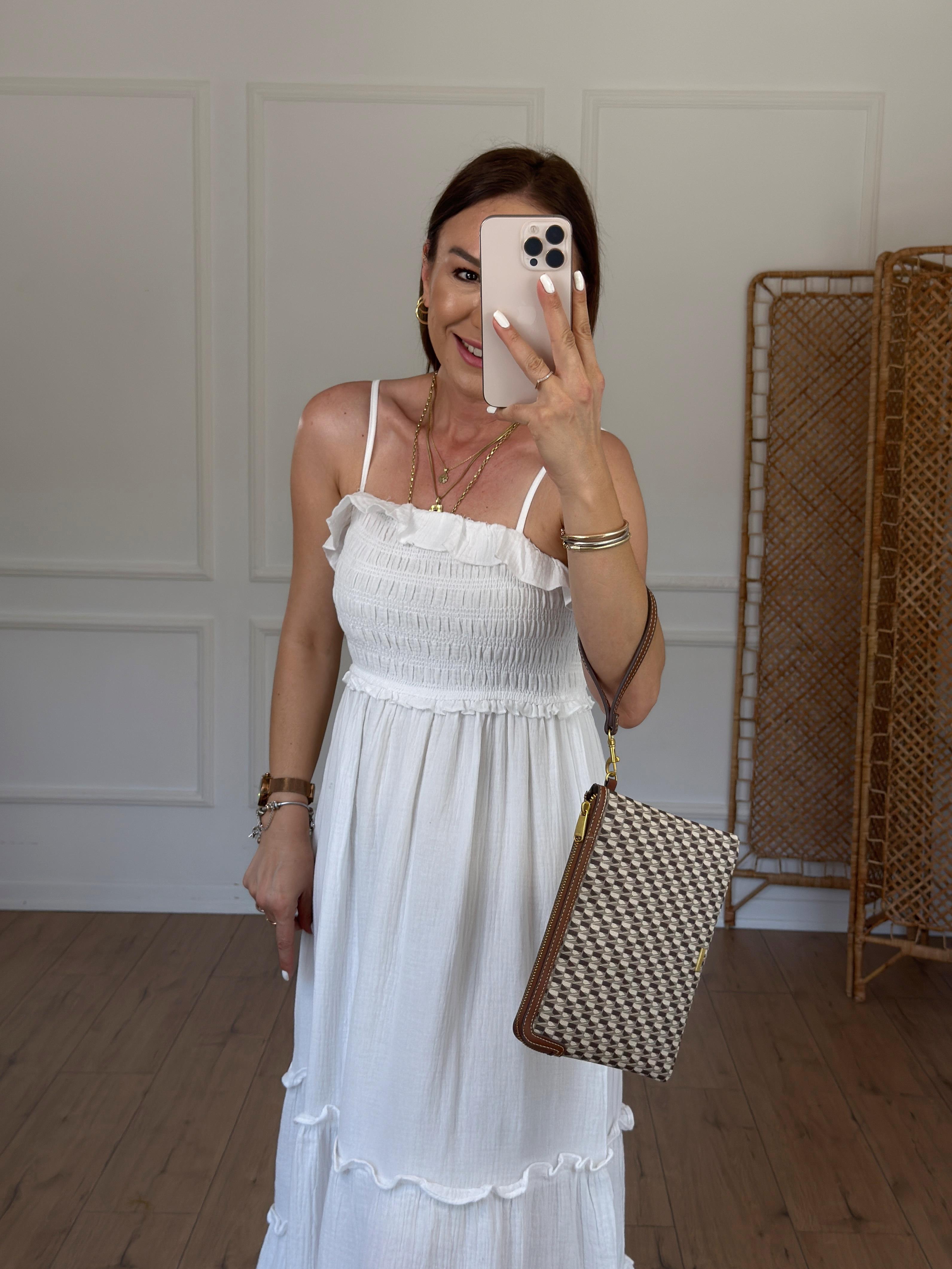 İp Askılı Gipeli Elbise BEYAZ