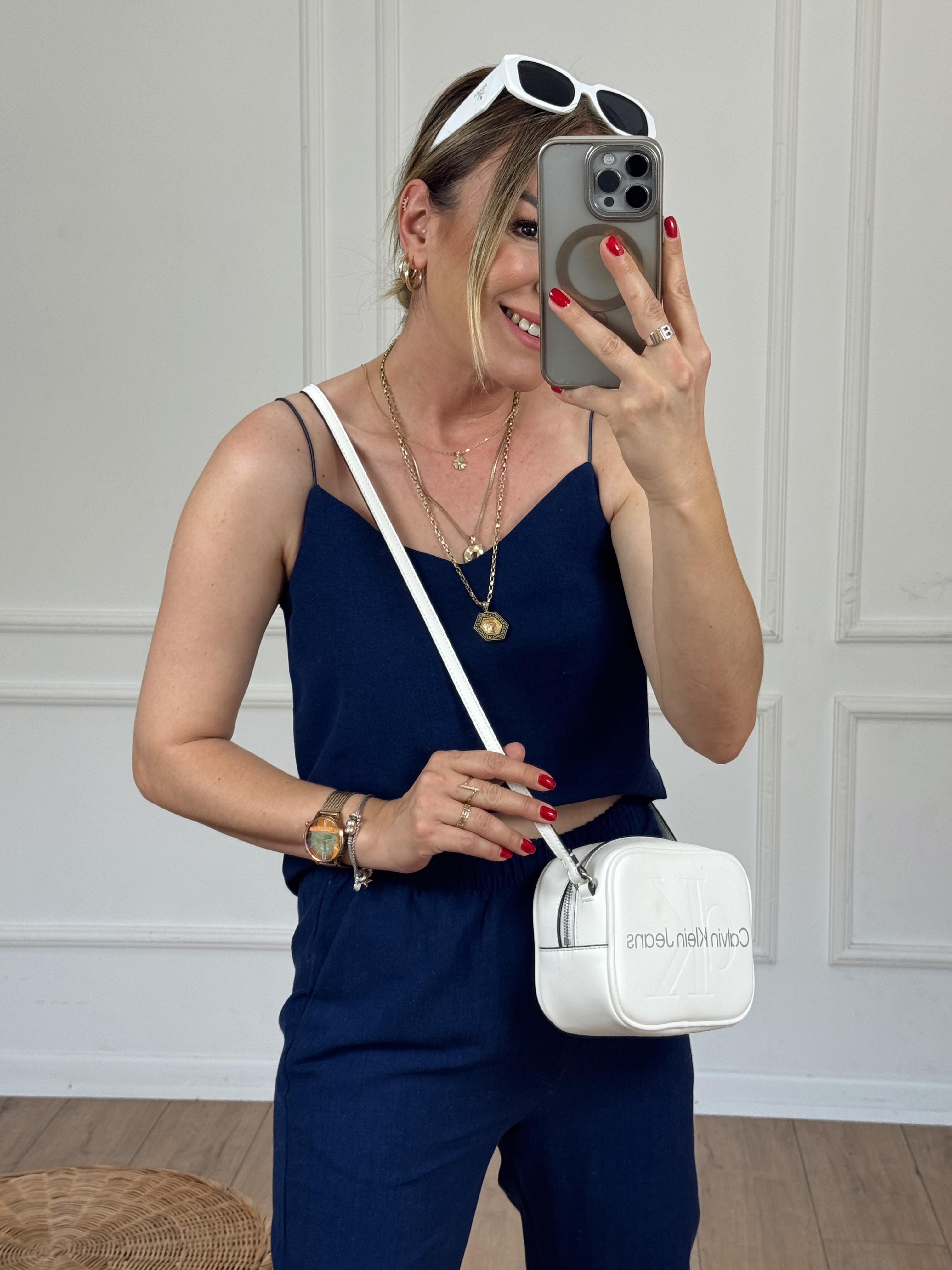İp Askılı Keten Bluz LACİVERT