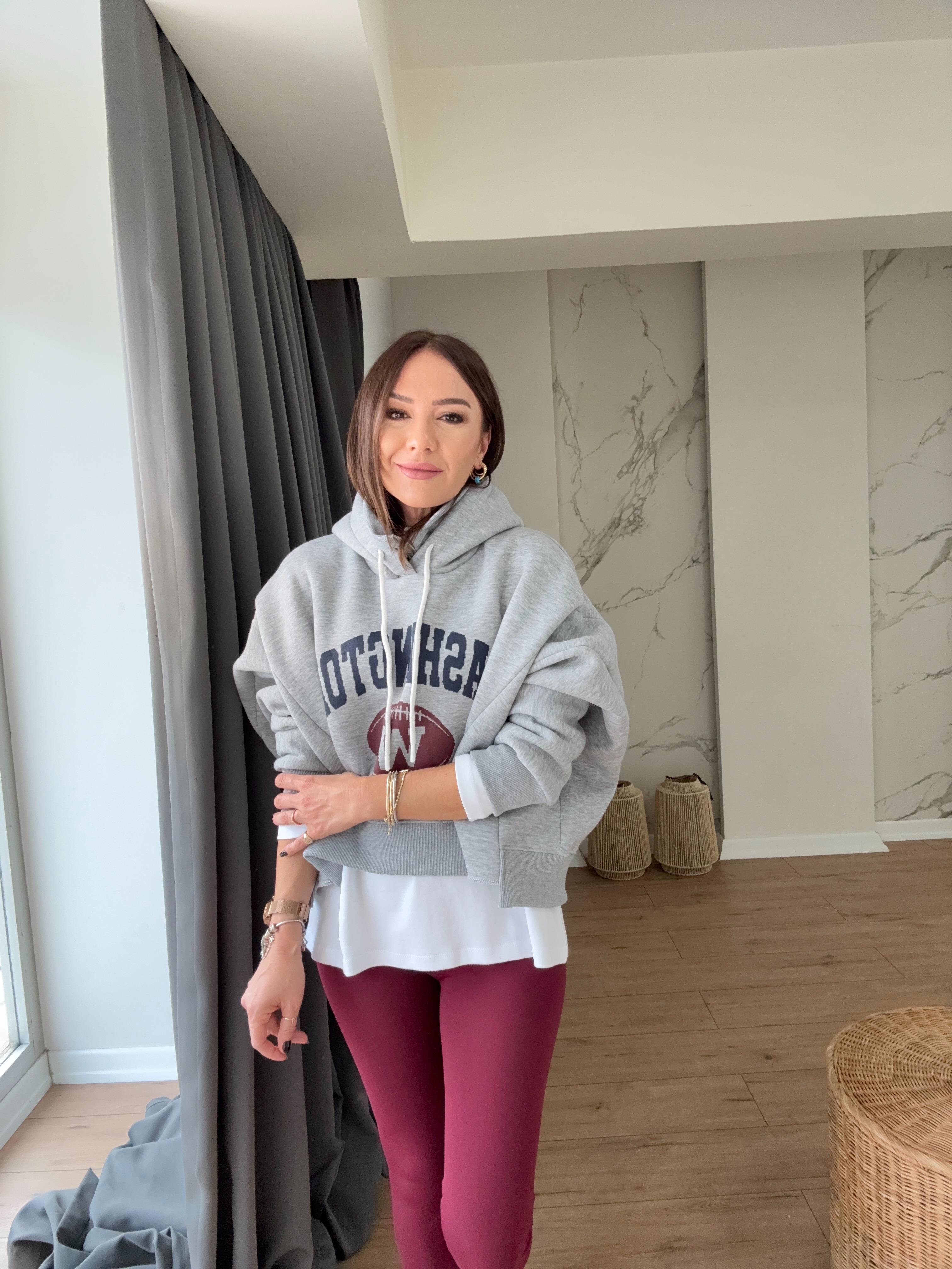 Kapüşonlu Yazı Baskılı Sweat GRİ