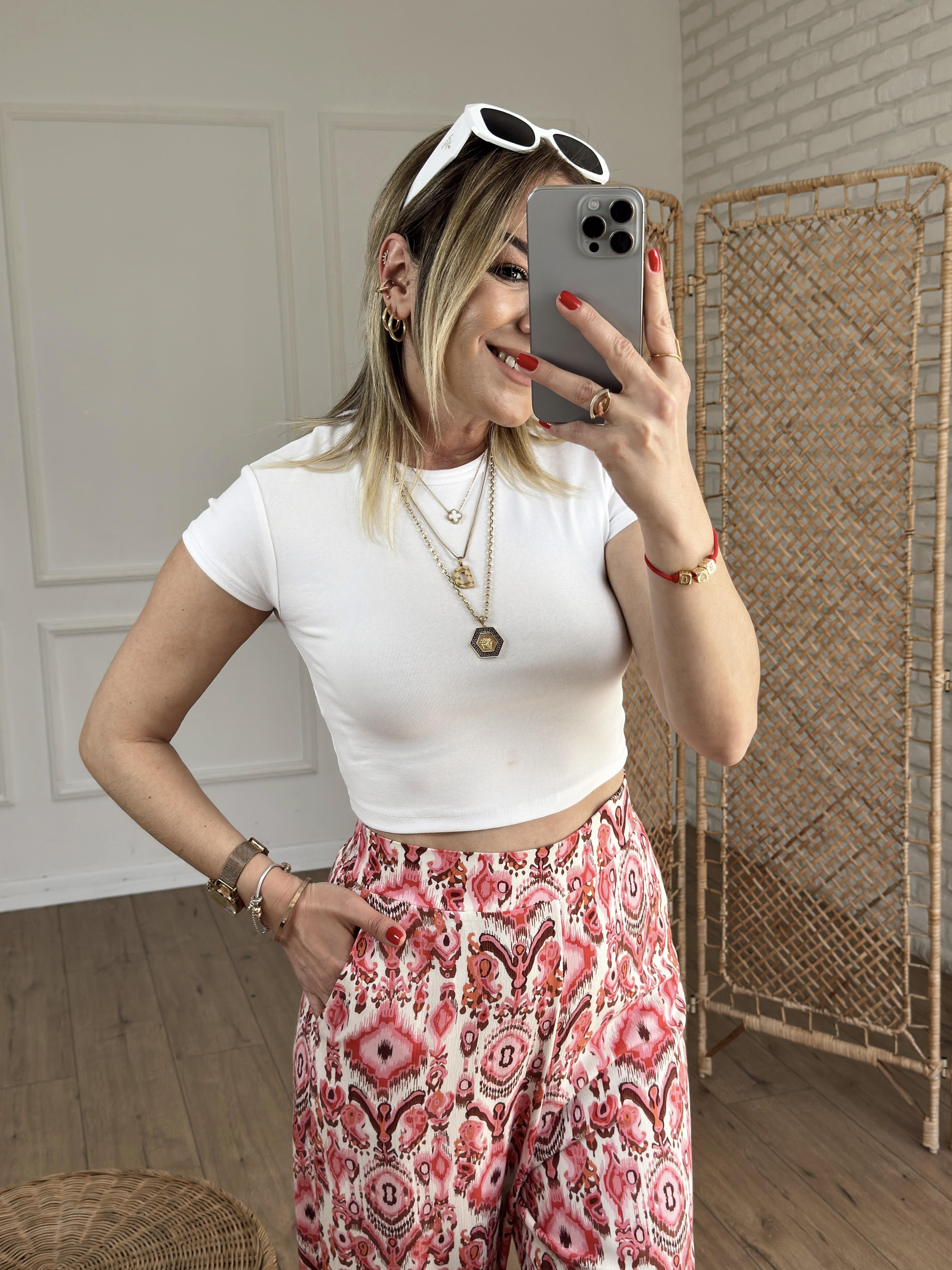Kısa Kollu Crop BEYAZ