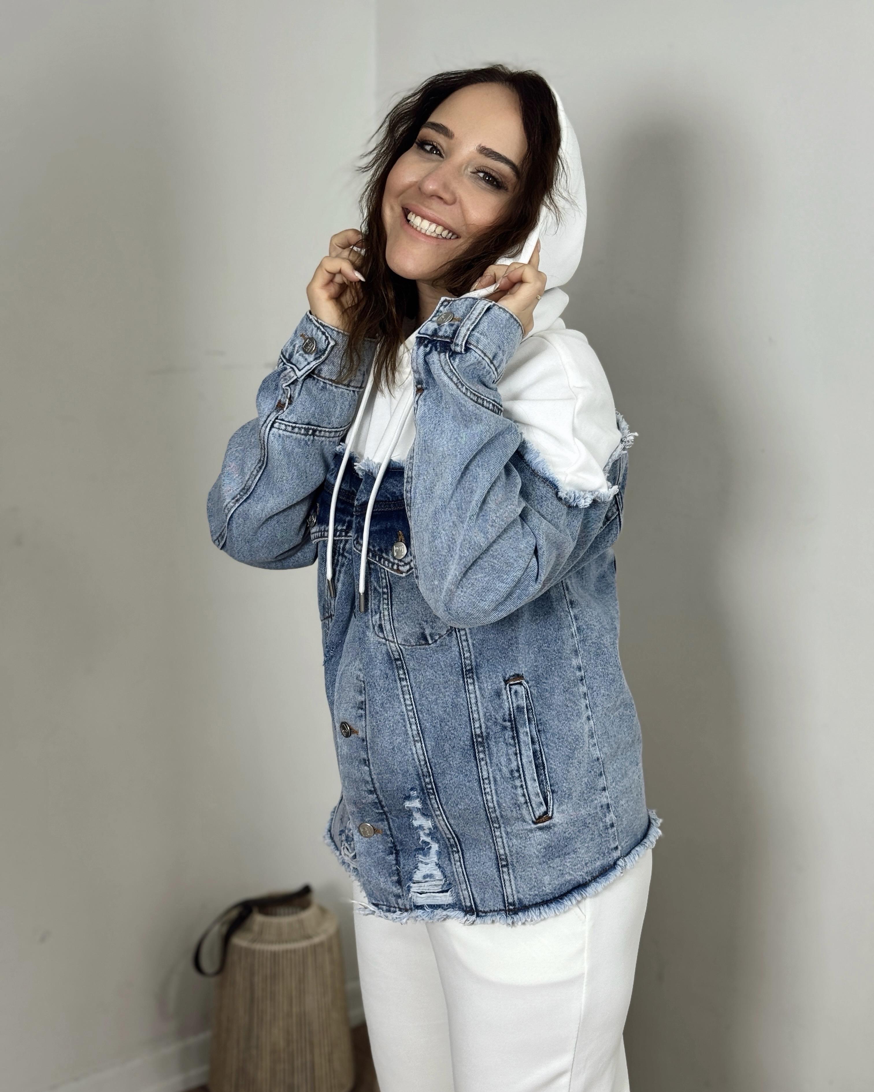 Kot Detaylı Kapüşonlu Sweat MAVİ