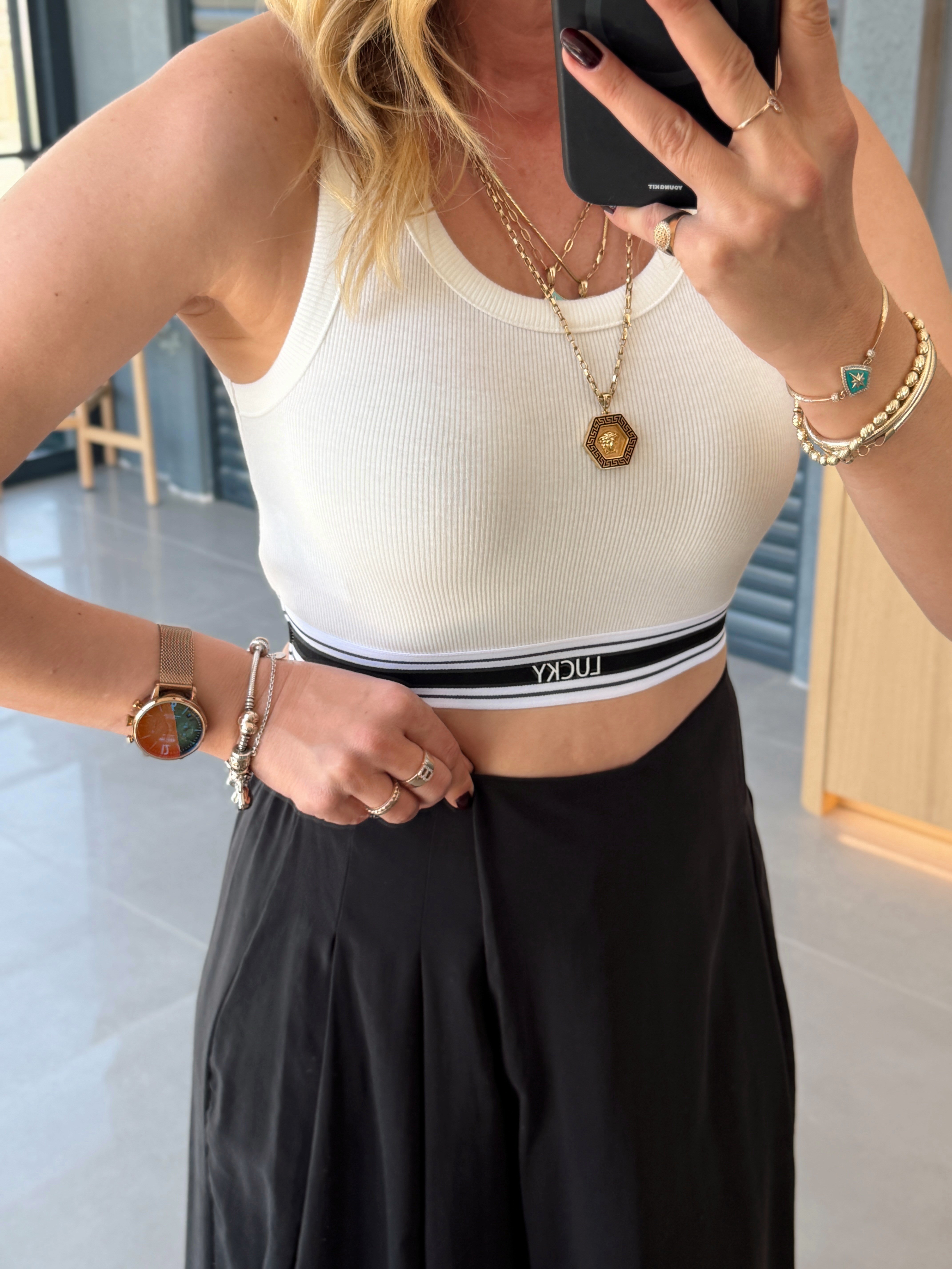 Lastik Detaylı Crop EKRU
