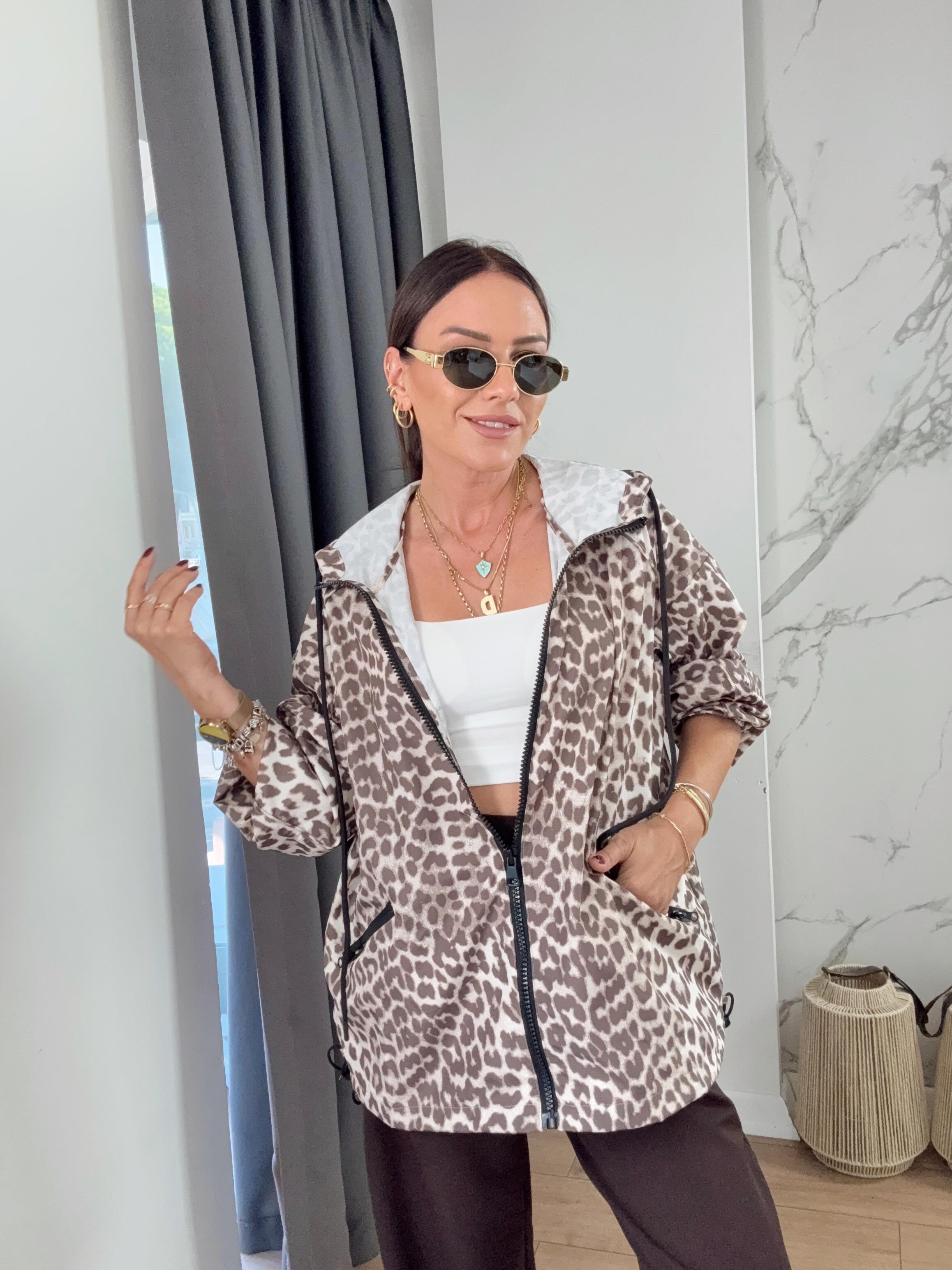 Leopar Desen Yağmurluk Ceket KAHVE