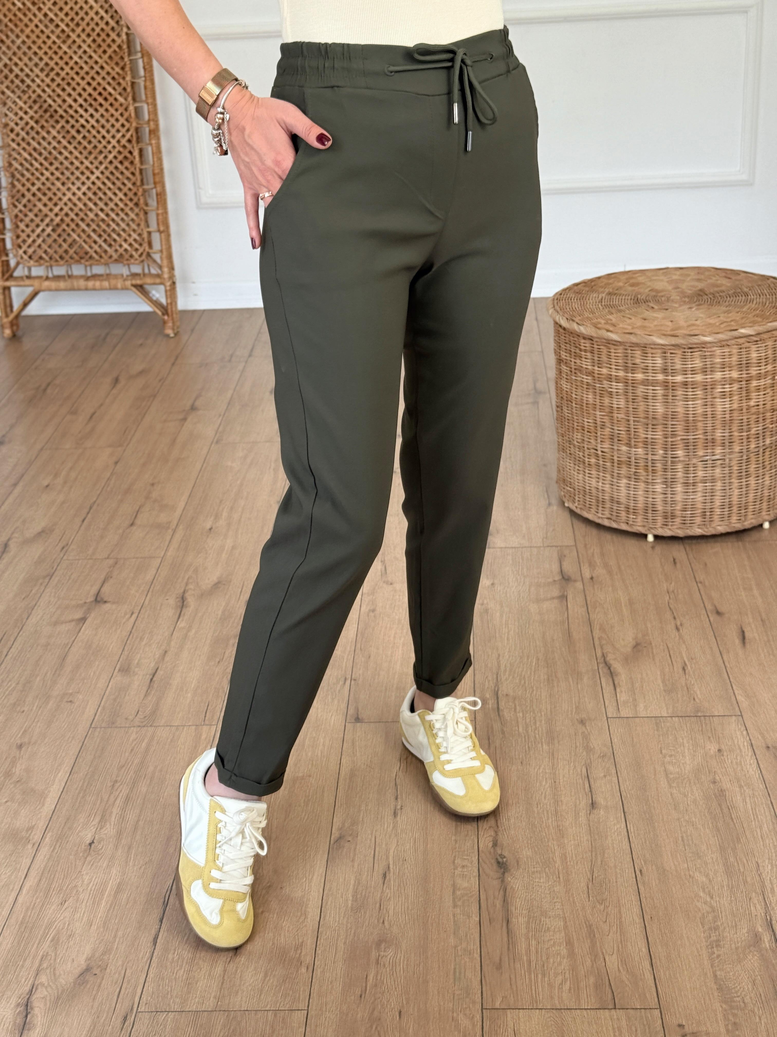 Likralı Beli Lastikli Duble Paça Pantolon HAKİ