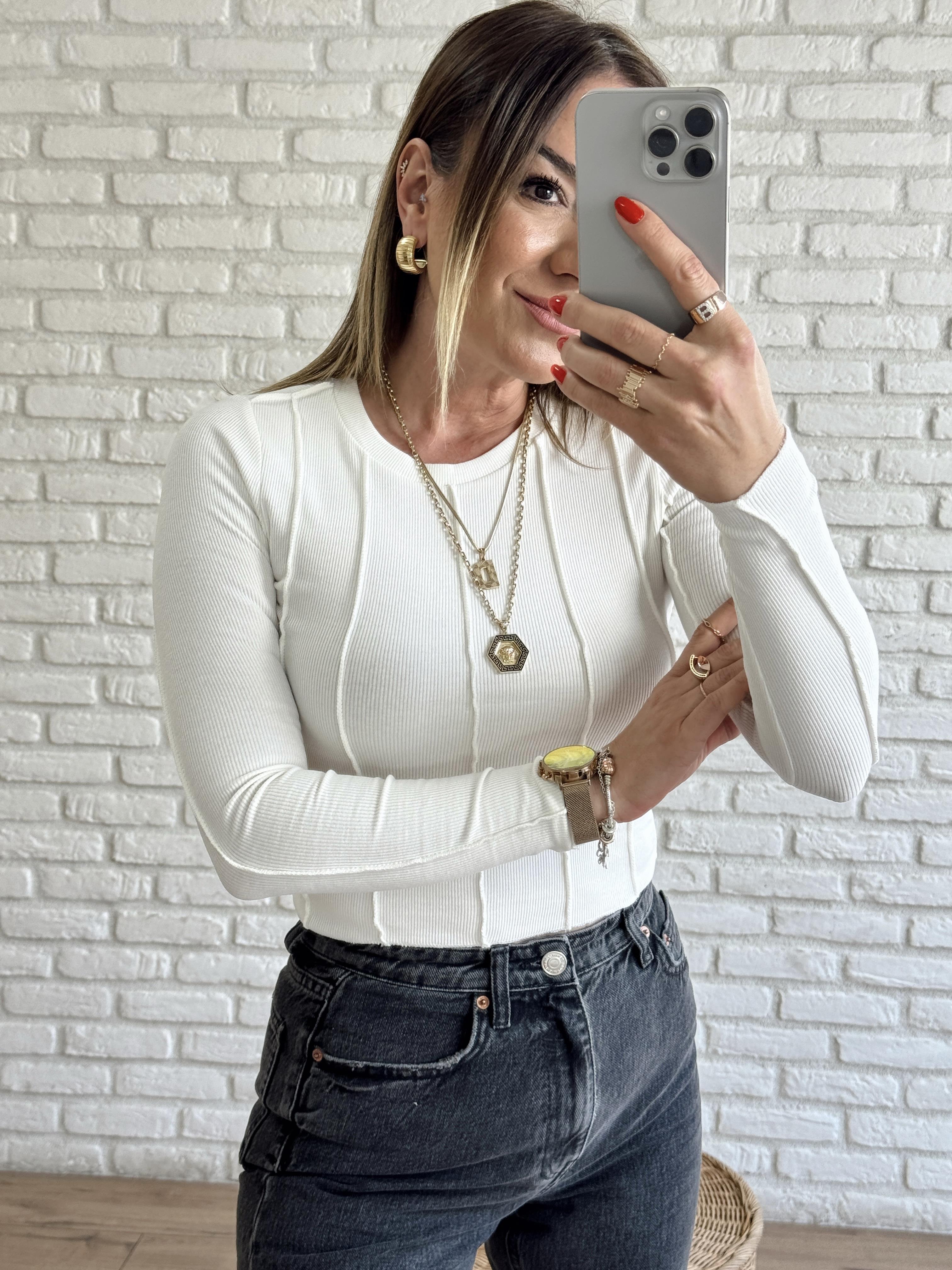 Önü Dikişli Bluz EKRU