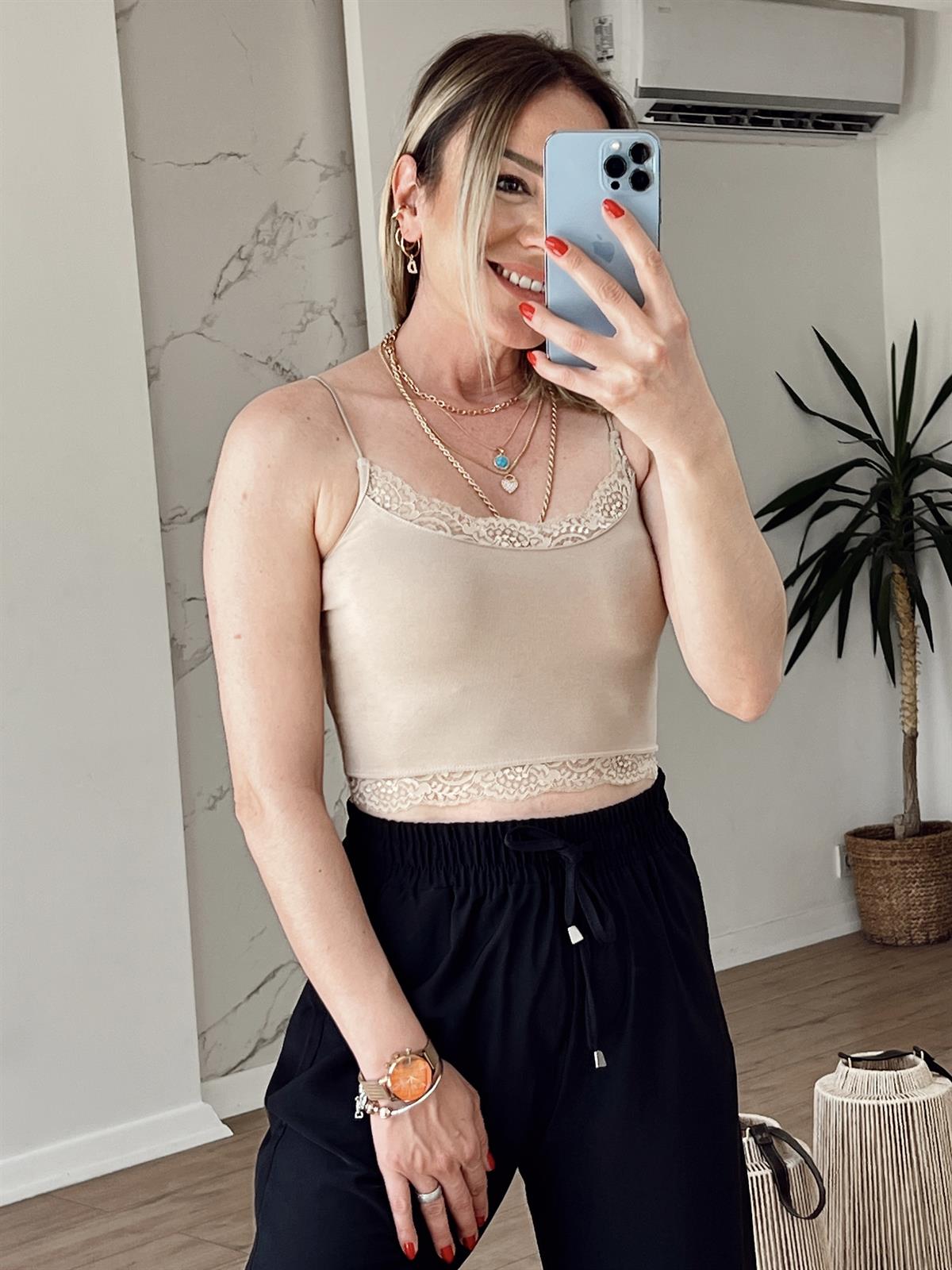 Orj Marka Dantelli Crop CAMEL