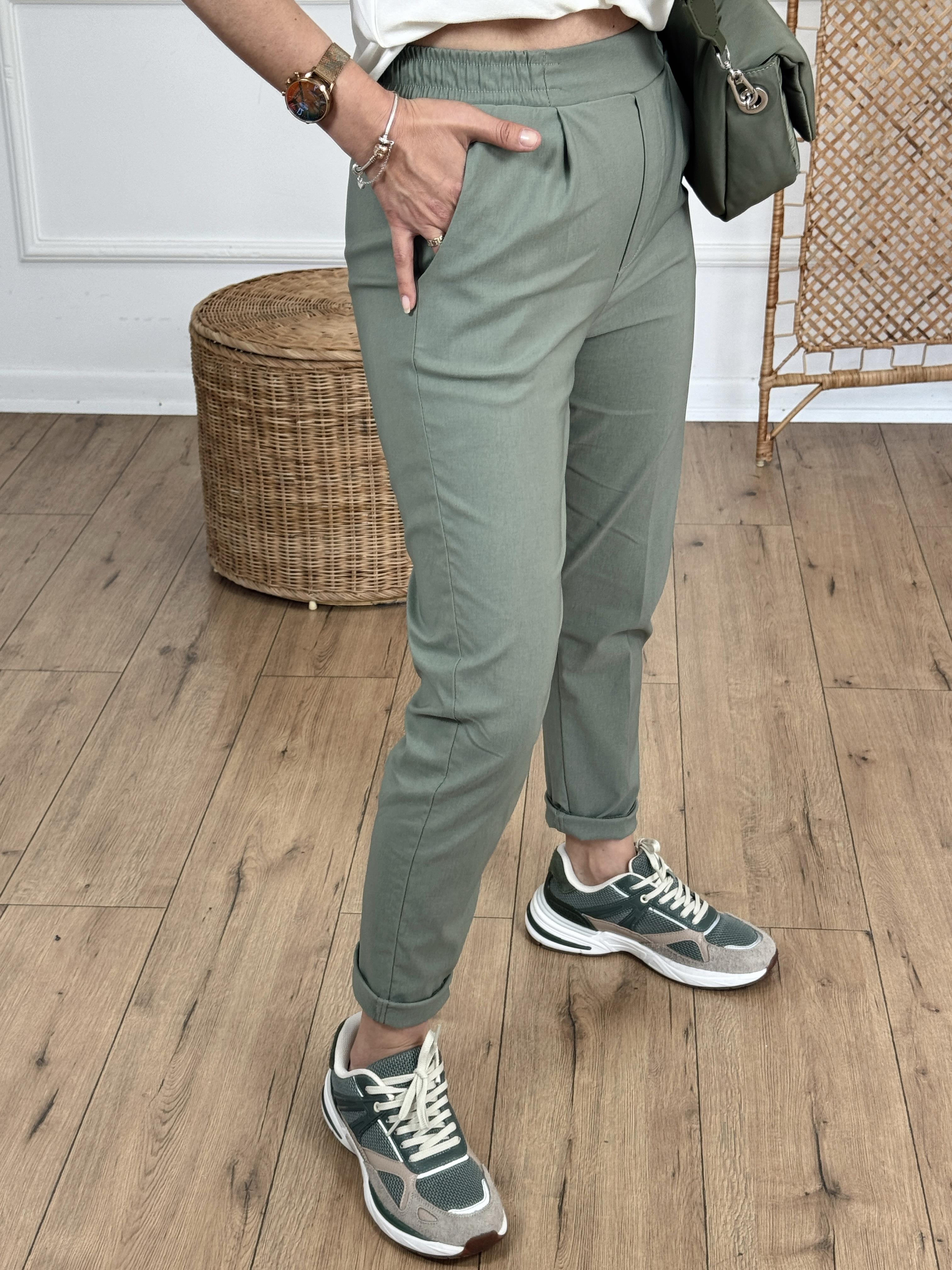Pileli Beli Lastikli Pantolon HAKİ