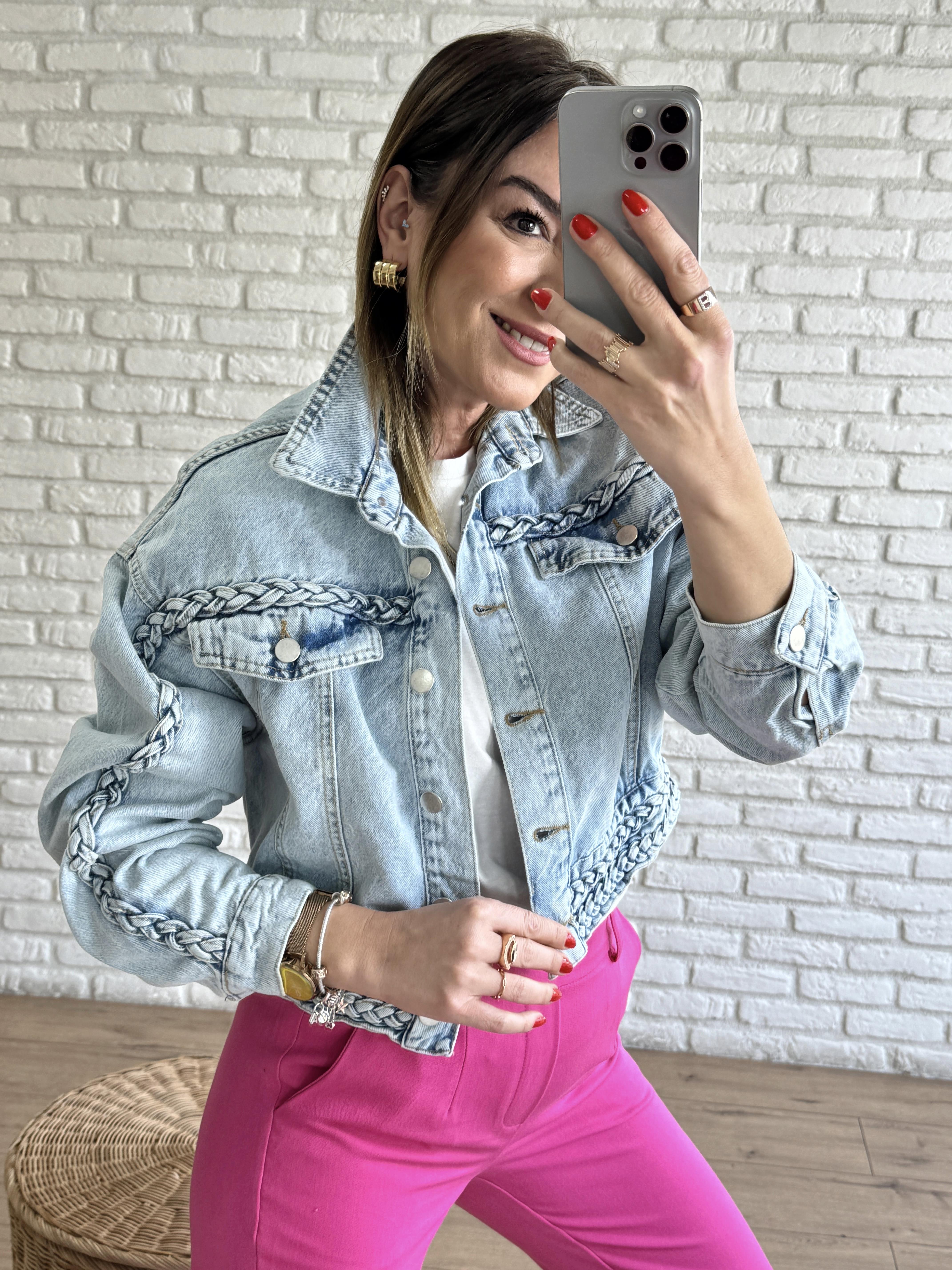 Saç Örgülü Denım Ceket BUZ MAVİSİ
