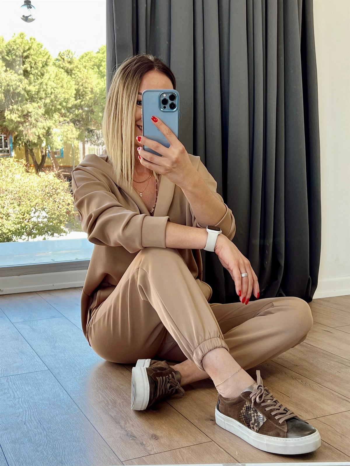 Scuba Kumaş Paça Lastikli Eşofman Altı Camel