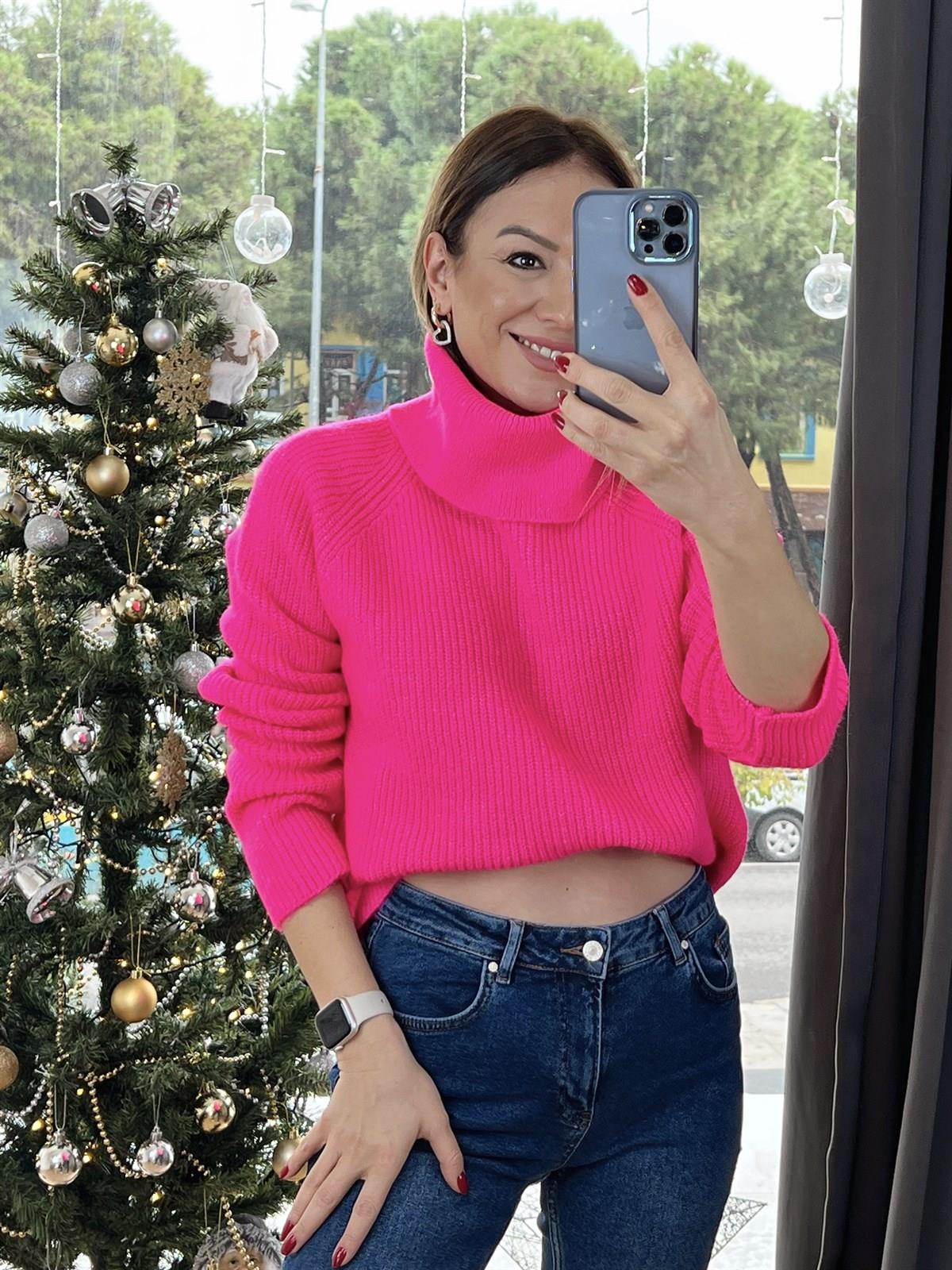 SELANİK ÖRGÜ KAZAK PEMBE