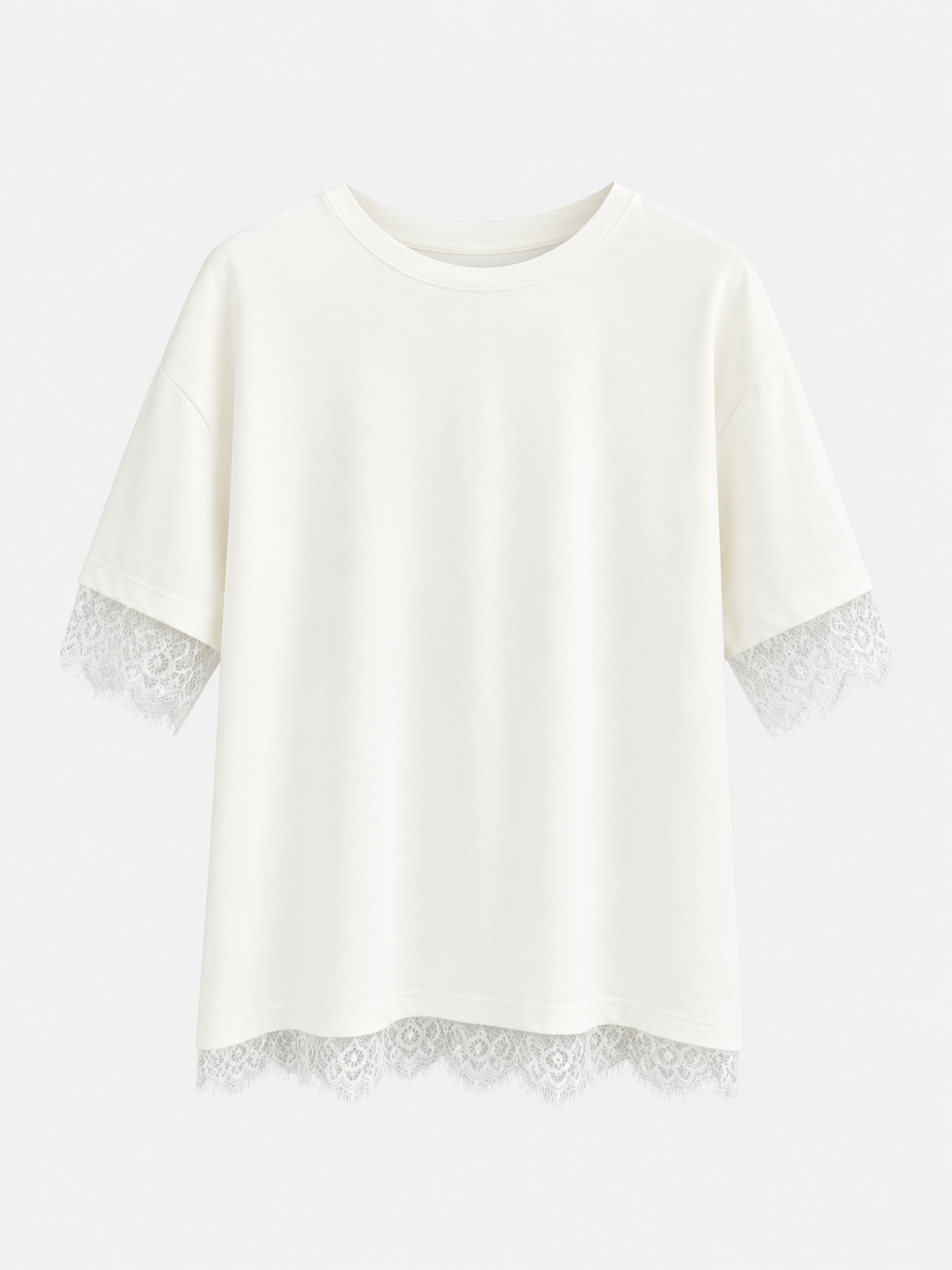 Sırtı Ve Kolları Dantelli Tshirt EKRU