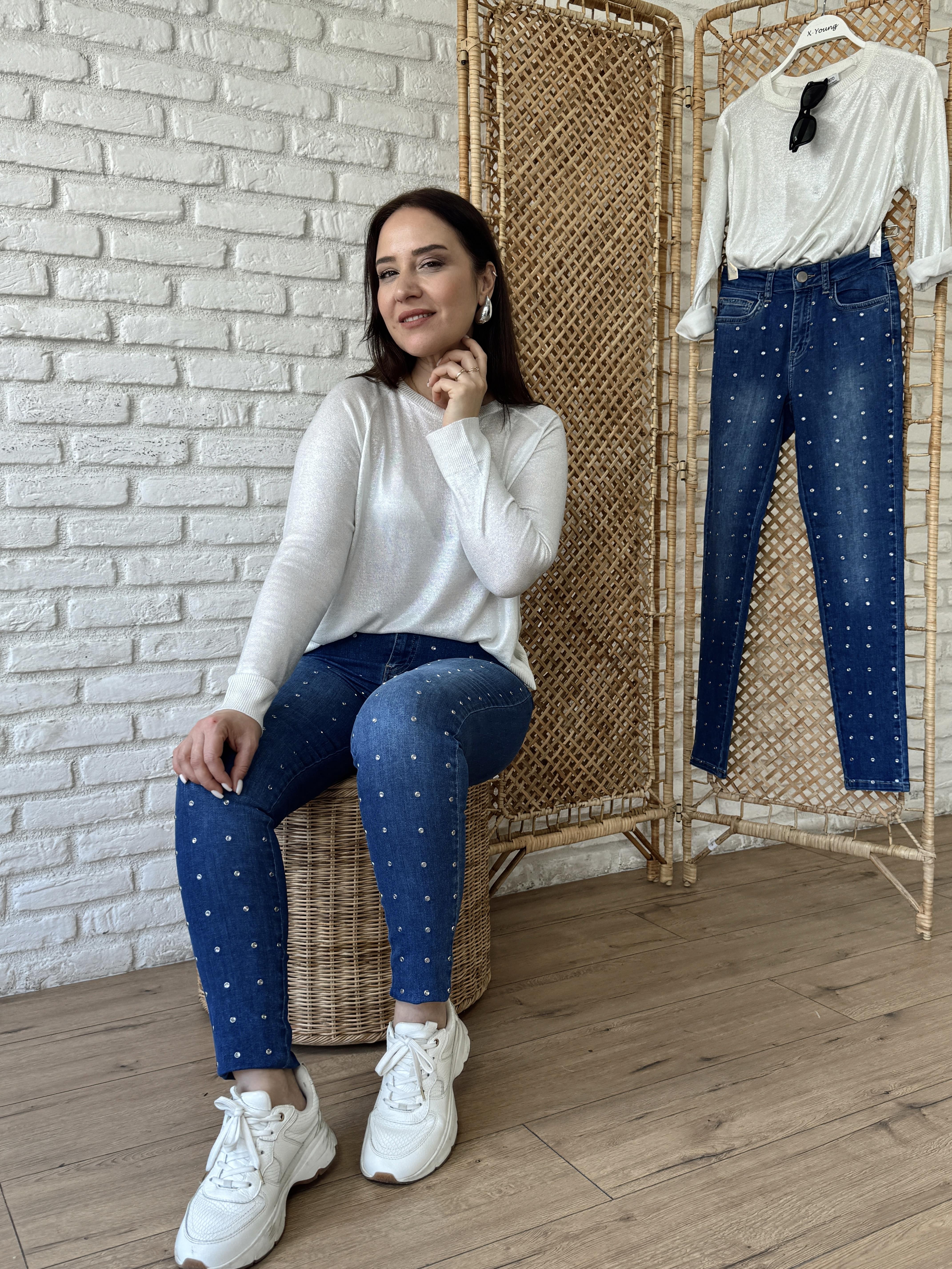 Taşlı Denim Pantolon MAVİ