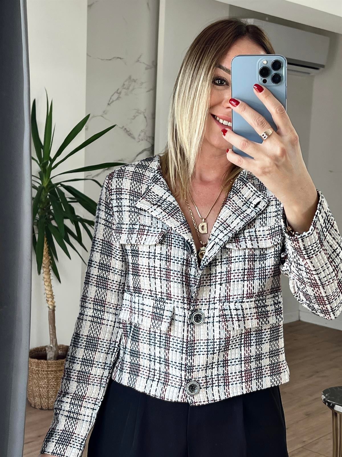 Tüvit Kumaş Düğmeli Ceket BORDO