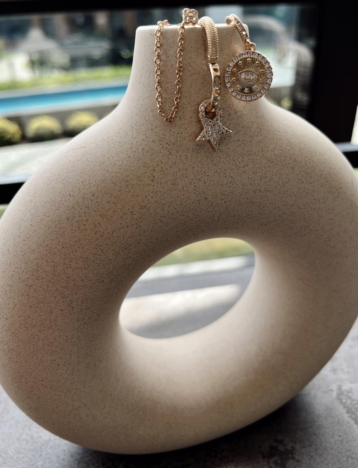 Üçlü Yıldız Çelik Set Küpe GOLD