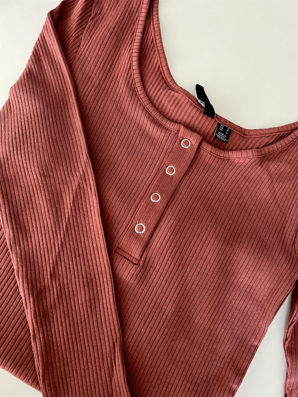 Uzun Kollu Önü Çıtçıtlı Body BORDO