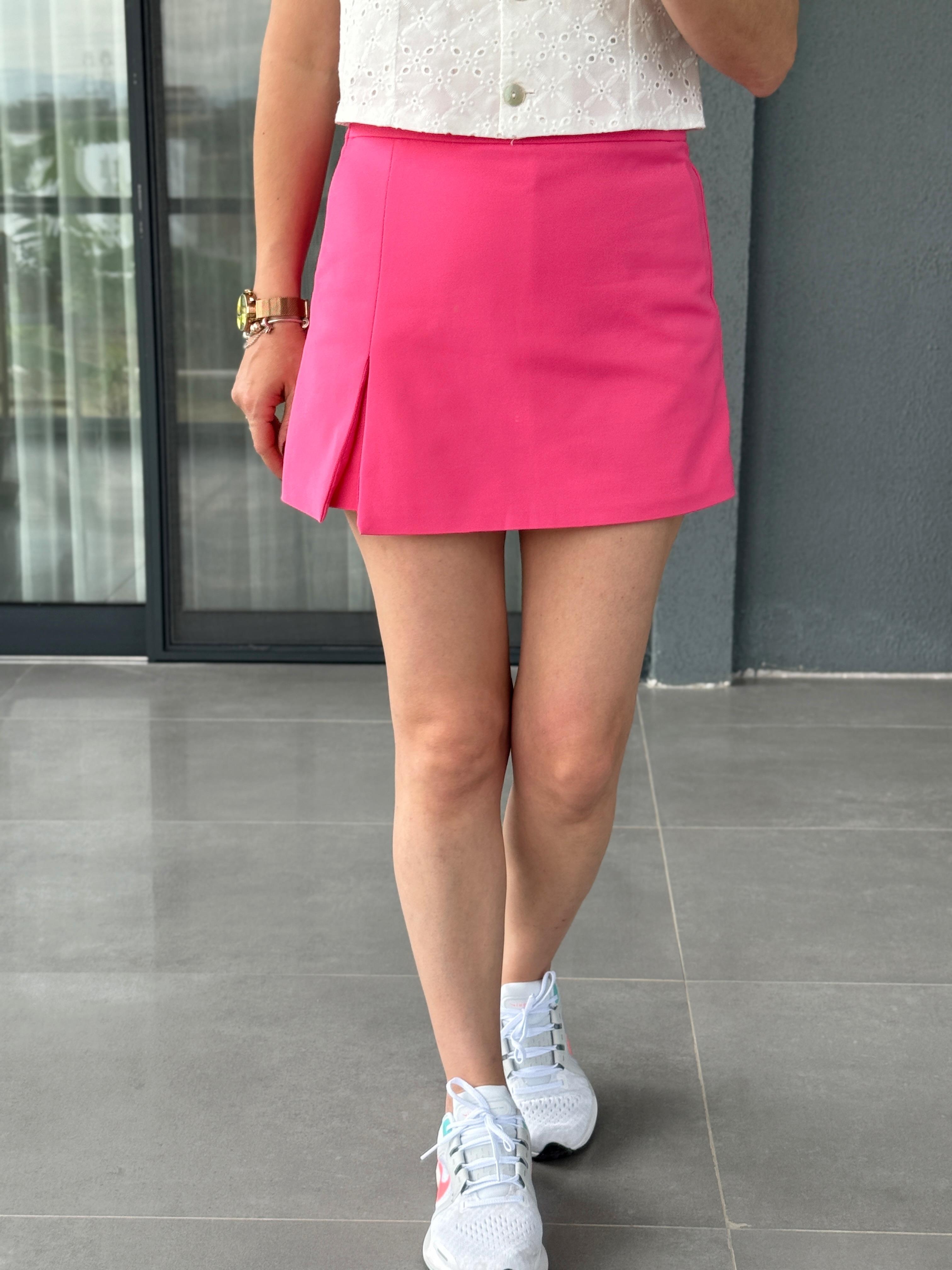 Yandan Fermuarlı Şort Etek FUSYA