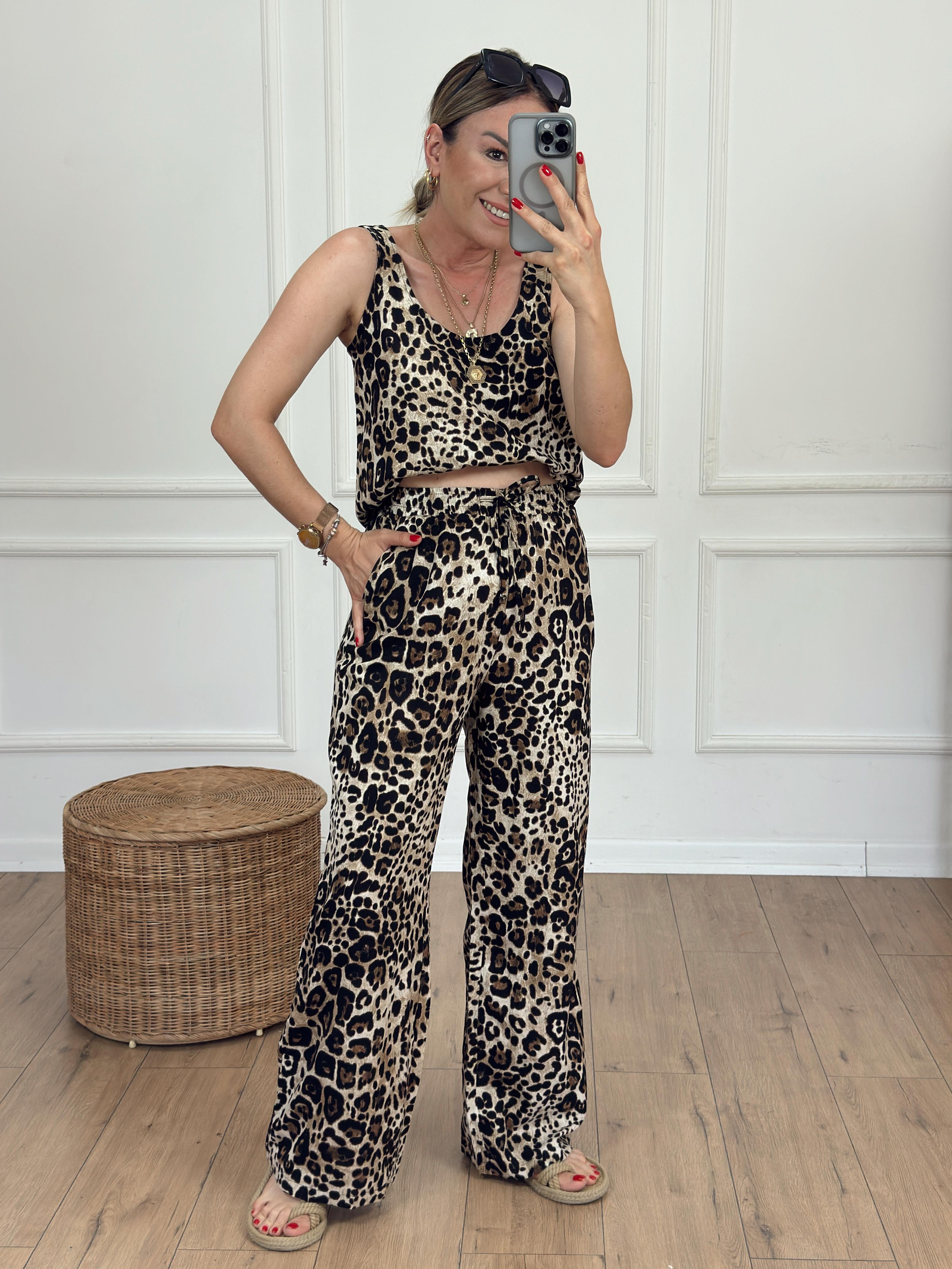 Yanları Cepli Leopar Pantolon KAHVE