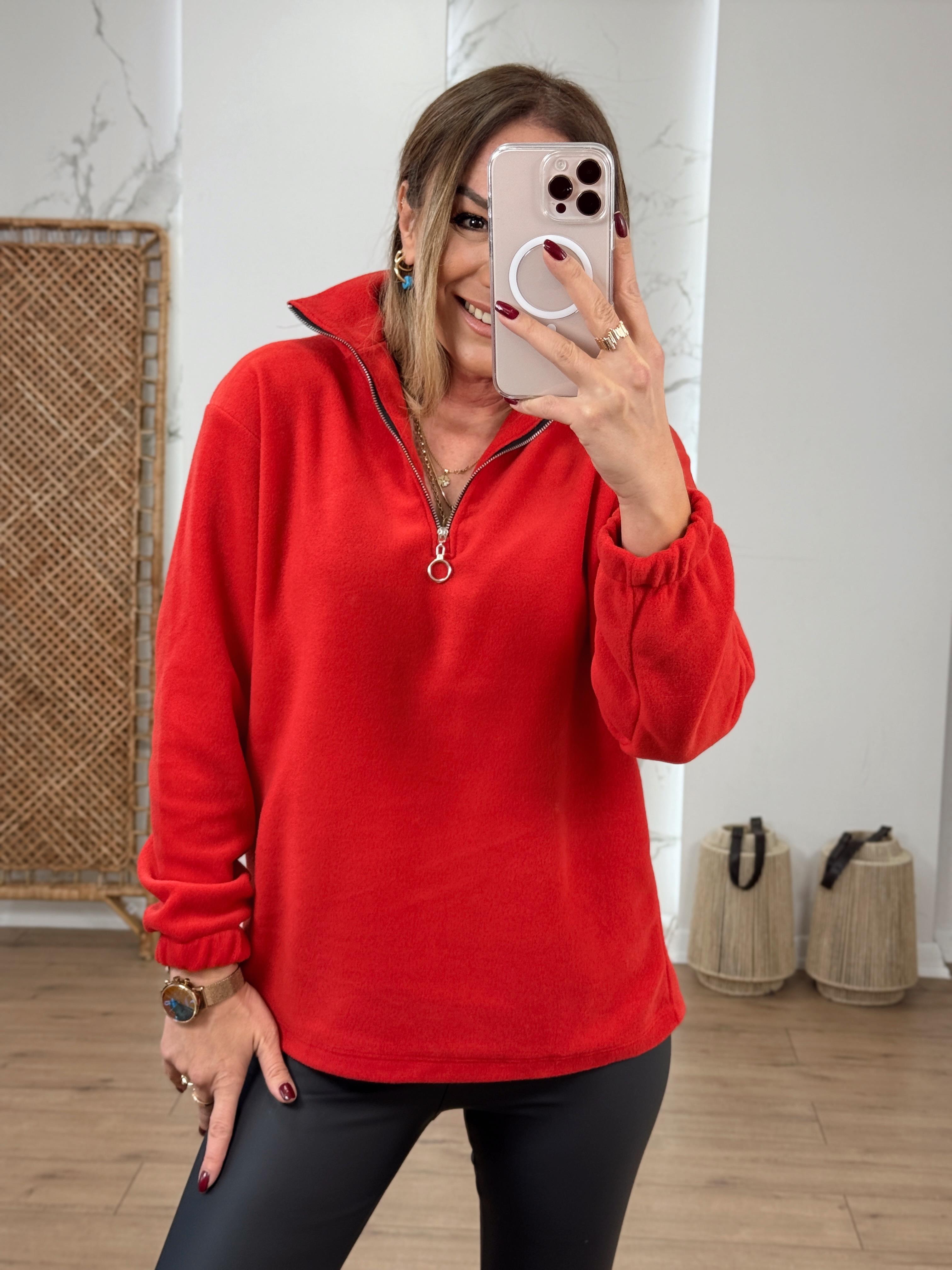 Yarım Fermuarlı Polar Sweat KIRMIZI
