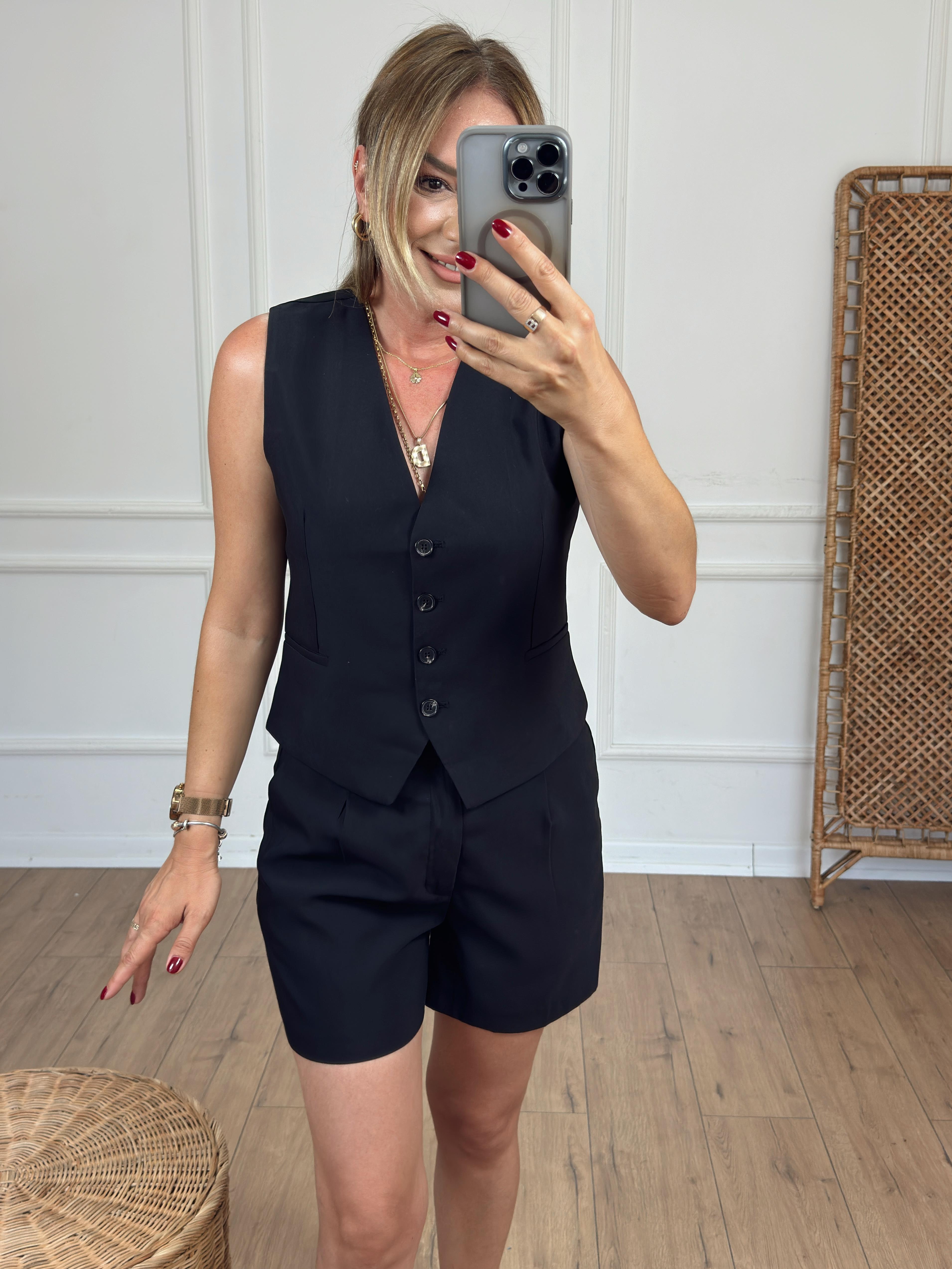 Yelekli Şort Takım SİYAH