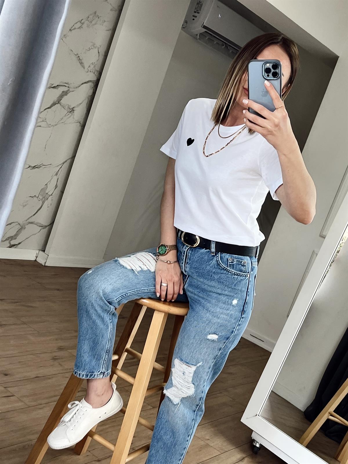 YIRTIK DETAYLI MOM FIT JEAN MAVİ