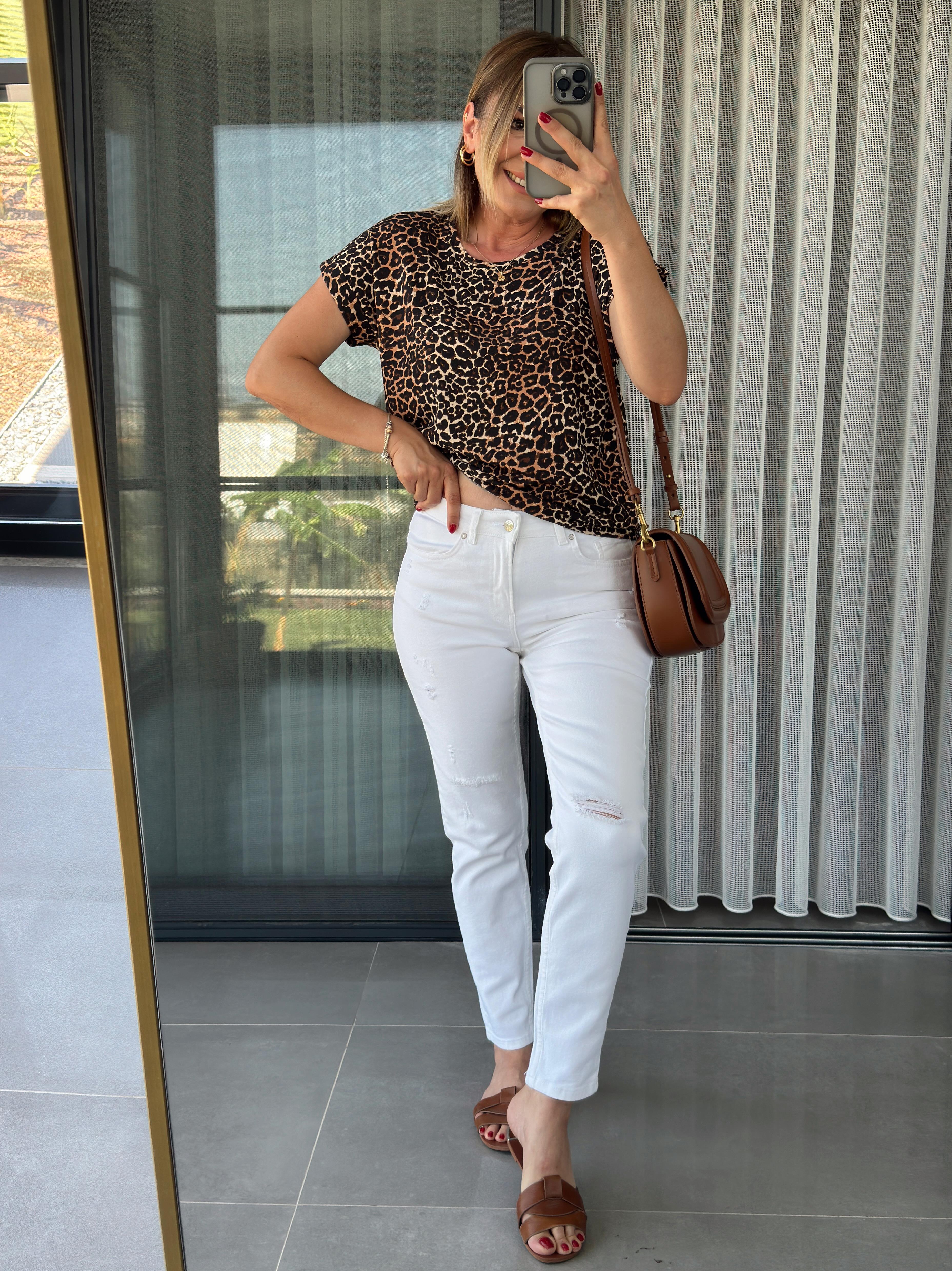 Yırtık Detaylı Slim Boyfriend Jean BEYAZ