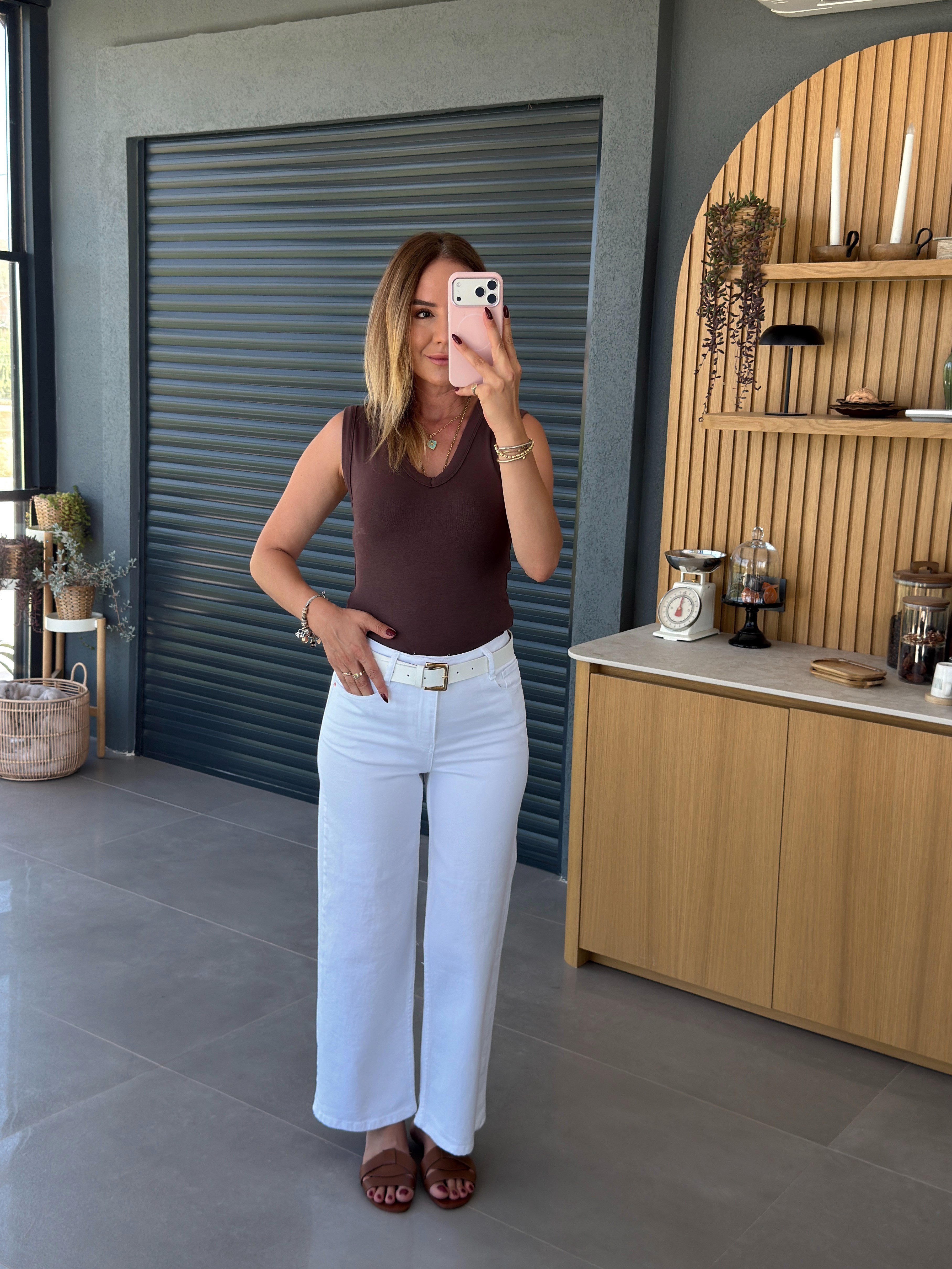 Yüksek Bel Culotte Jean BEYAZ
