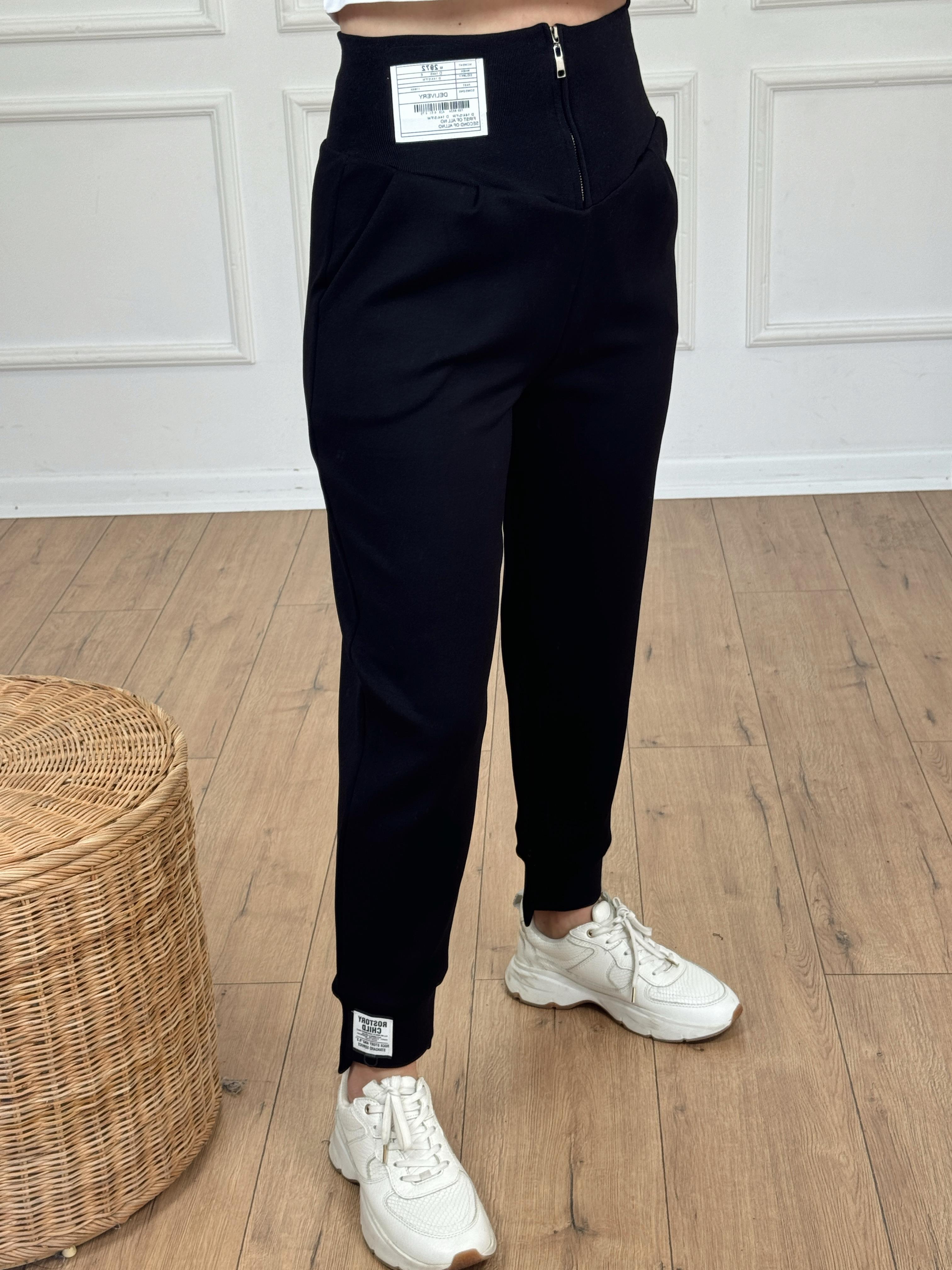 Yüksek Bel Fermuar Detaylı Jogger Pantolon SİYAH
