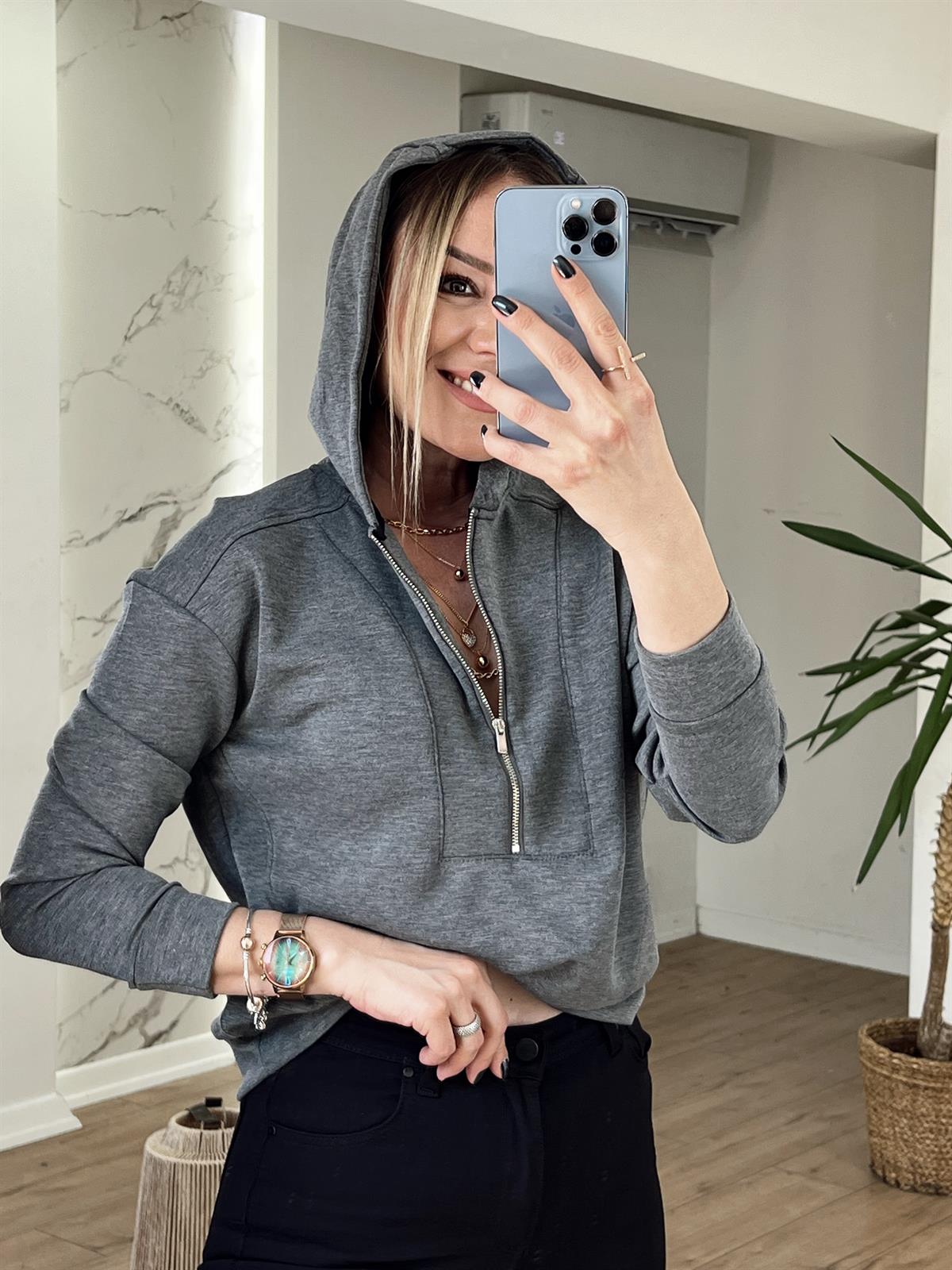 YUMUŞAK DOKULU SWEAT GRİ