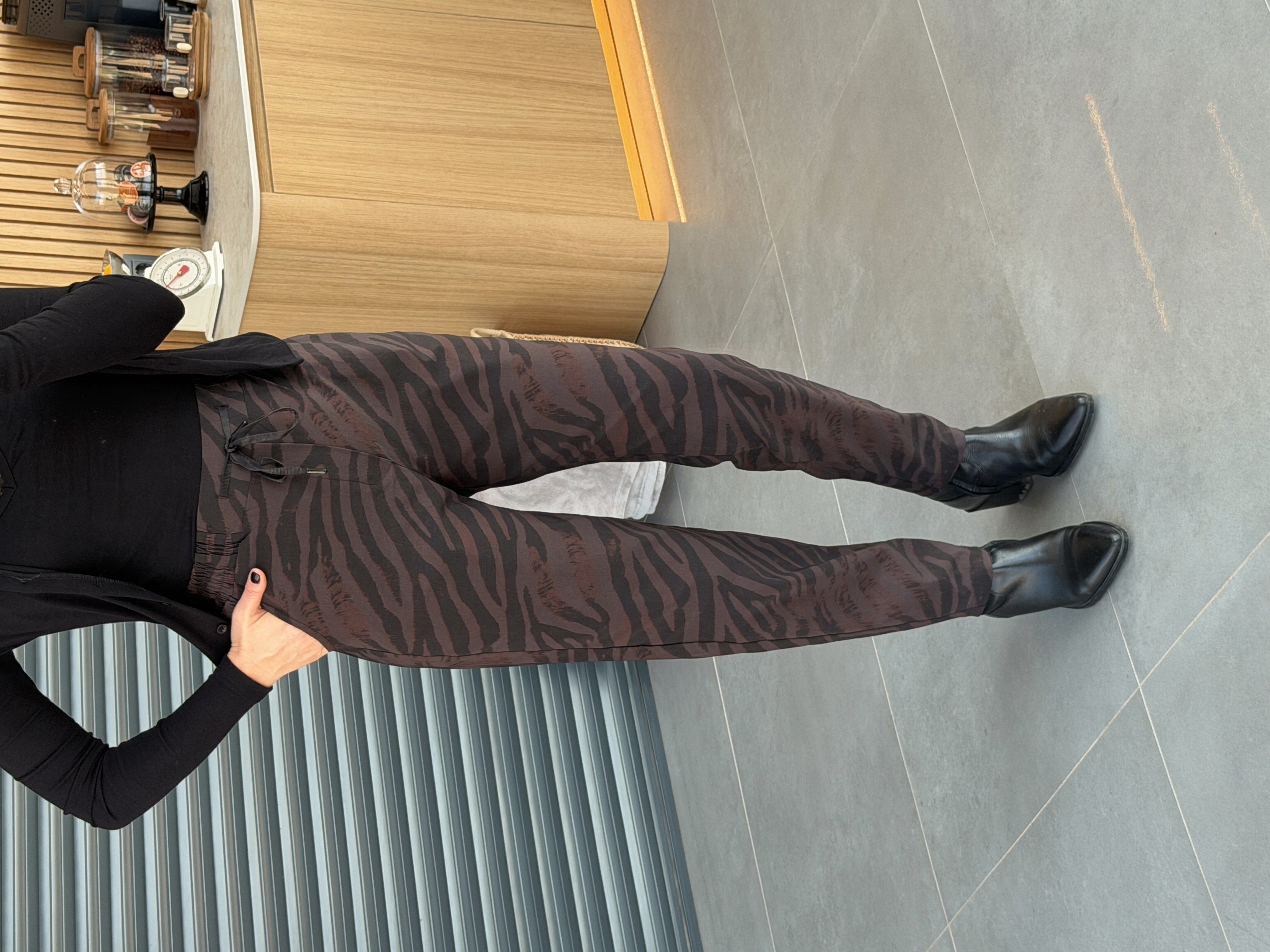Zebra Desen Beli Lastikli Pantolon KOYU KAHVE