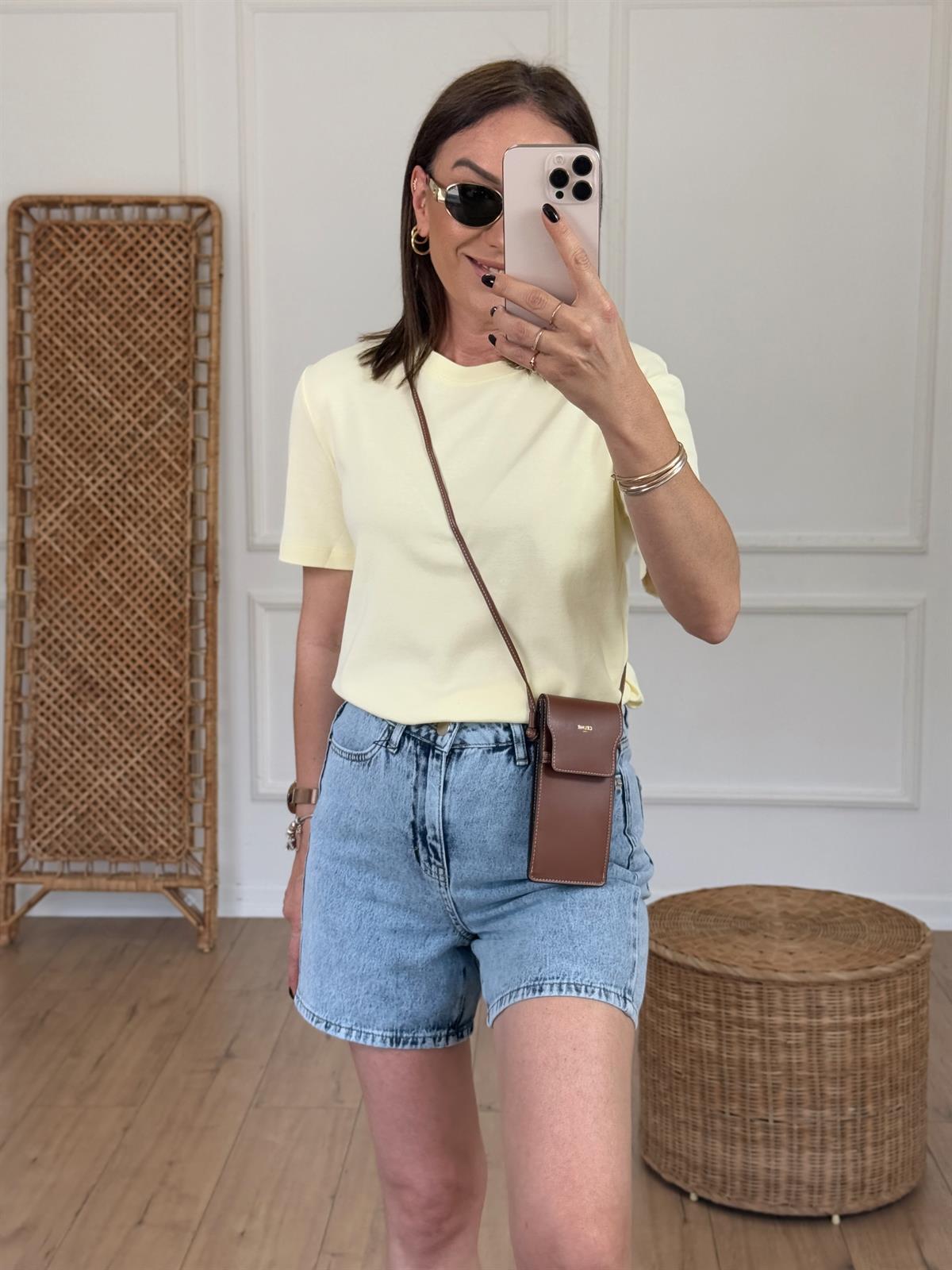 Bisiklet Yaka Basıc Tshirt SARI