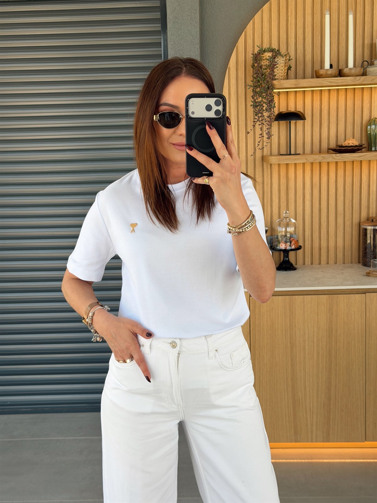 Gold Metal Kalpli Tshirt BEYAZ