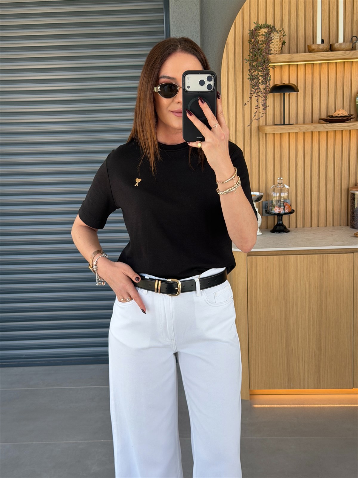 Gold Metal Kalpli Tshirt SİYAH